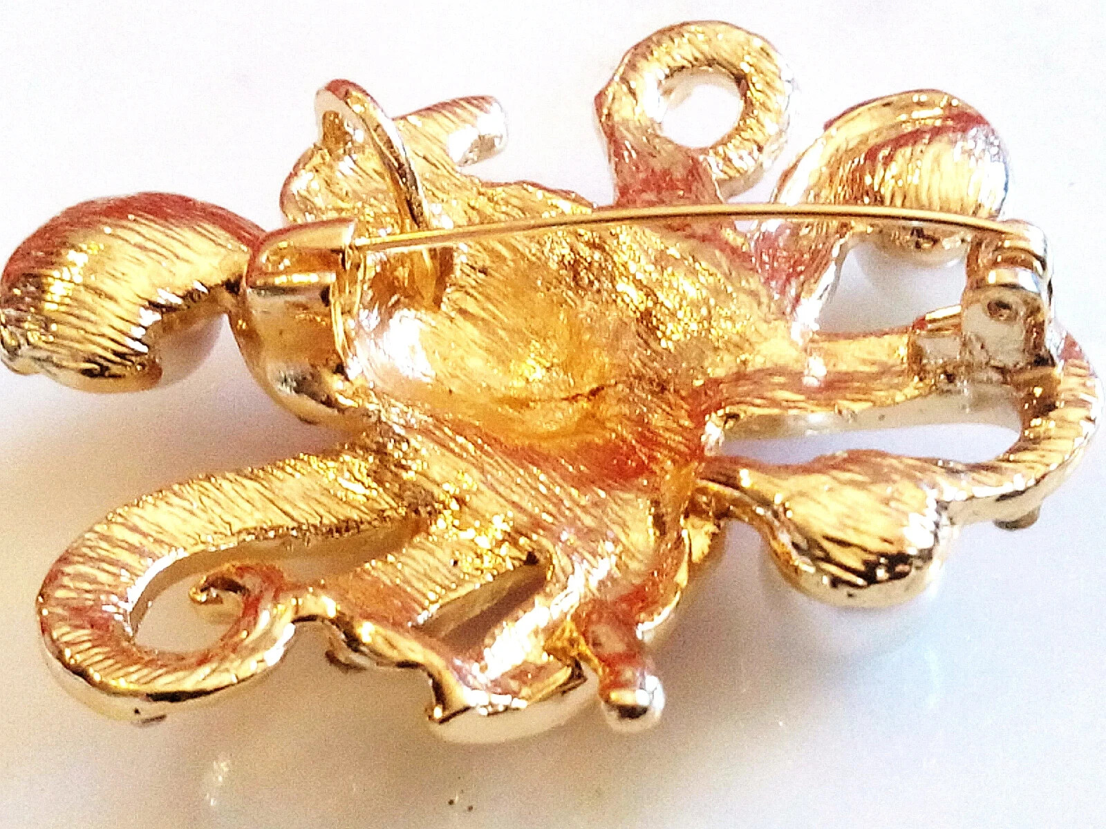 ENAMELED OCTOPUS BROOCH/PENDANT! Pink Enameled, Clear Crystals, Imitation Pearls