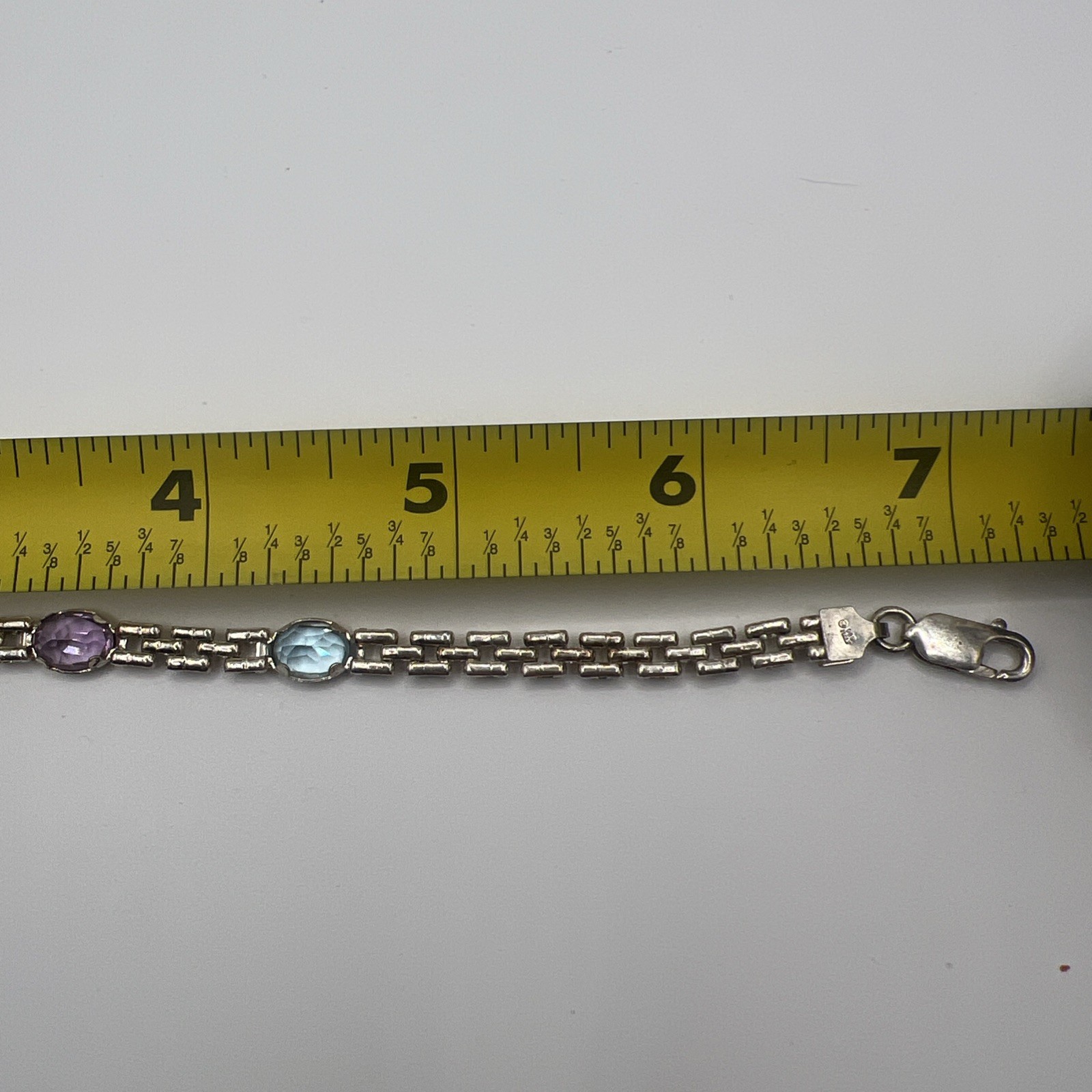 Vintage Sterling Silver Panther Link Bracelet with Amethyst, Blue Topaz, Citrine
