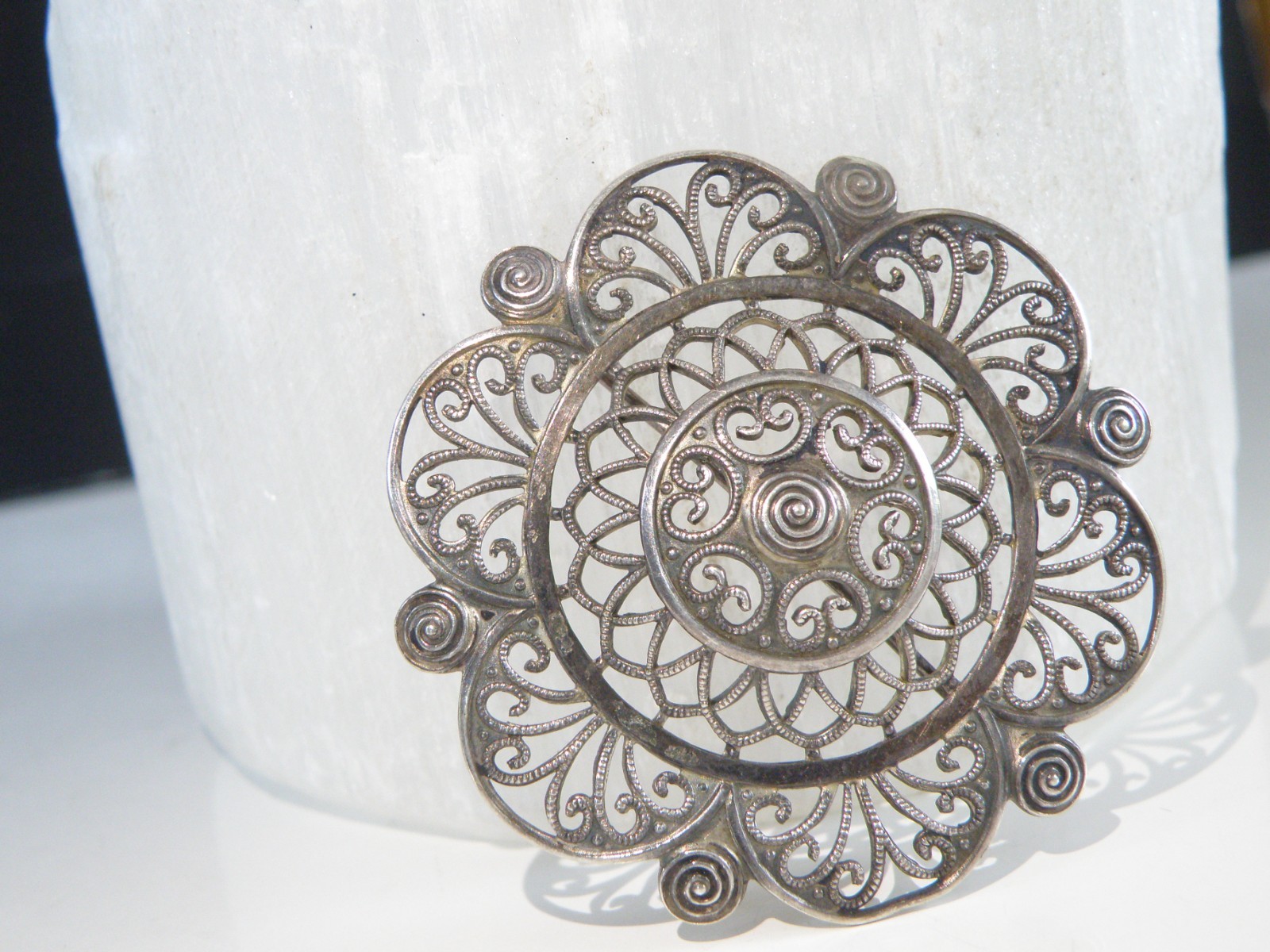 Antique 835 Silver Germany WMF Ikora Large Filigree Brooch Pin