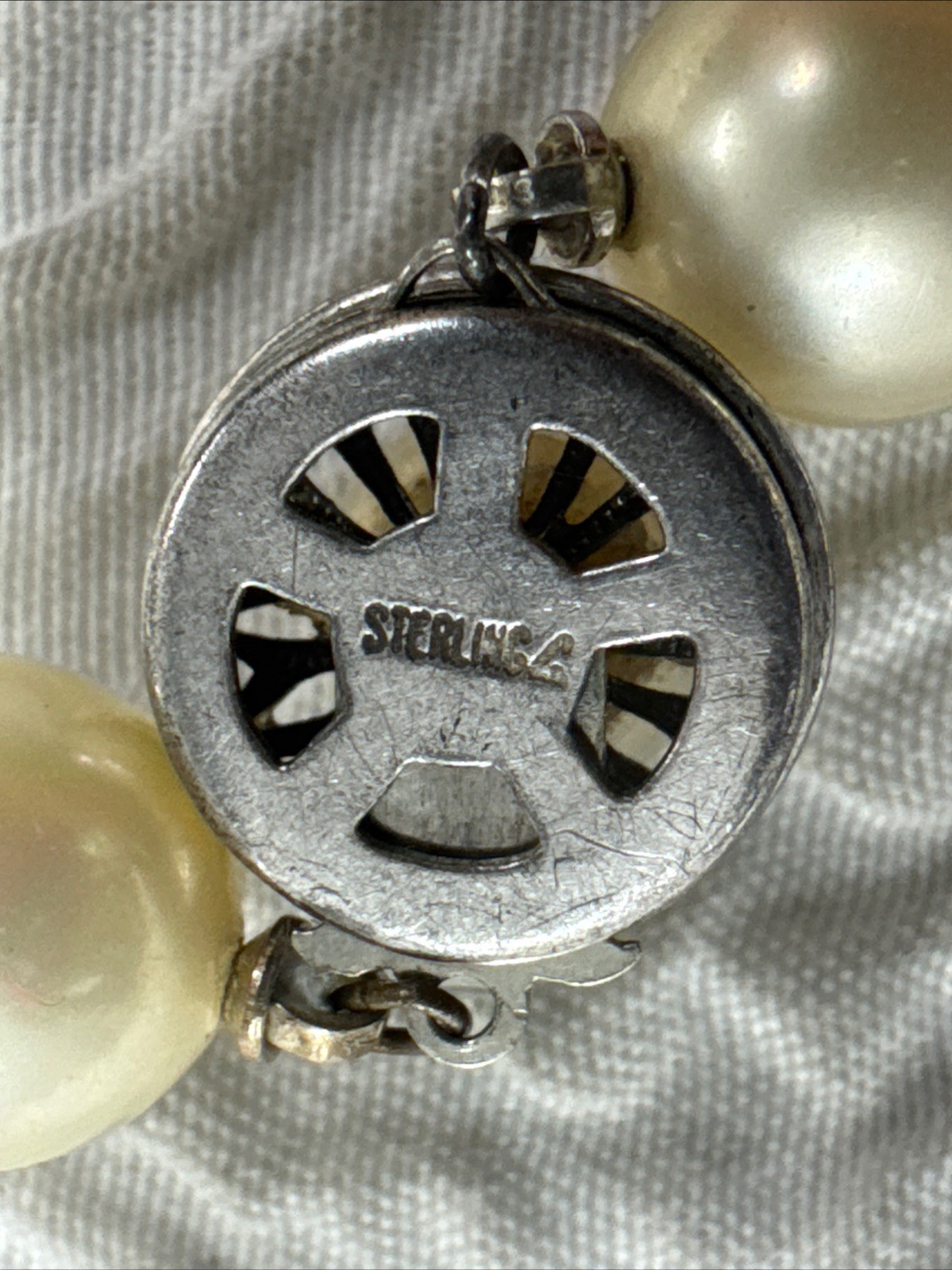 Vintage 1950s Hand Knotted Faux Pearls With Decorative Sterling Pearl Clasp 92 G
