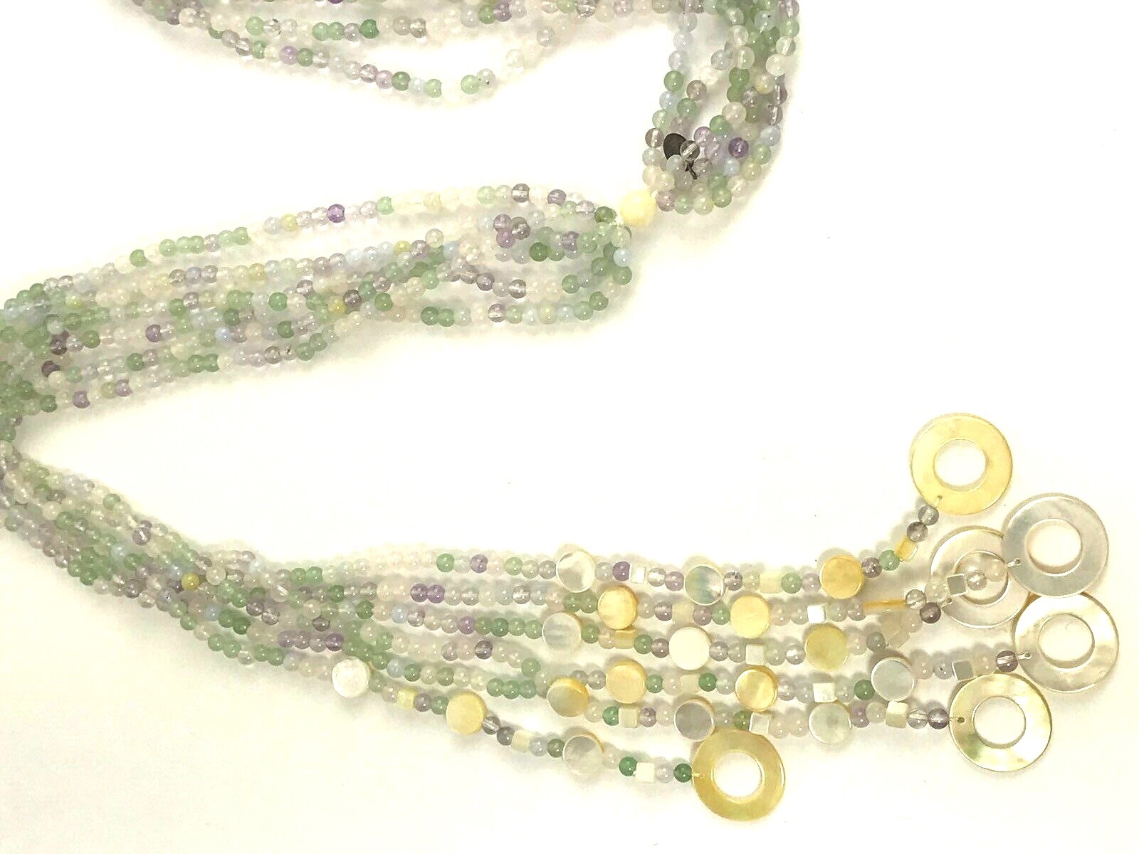 Multi Strand Sajen Wrap Necklace Semi Precious Stones Bead MOP Shell