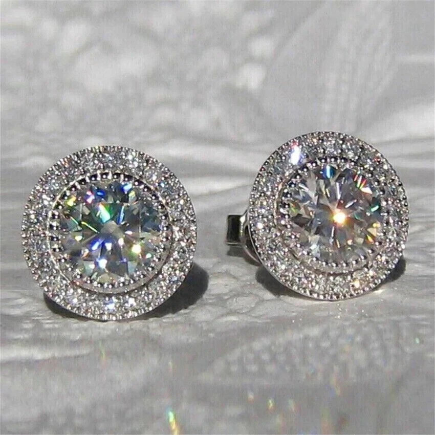 Art Deco Vintage Round Cut Lab Created Diamond Antique Earring 14K White Gold FN