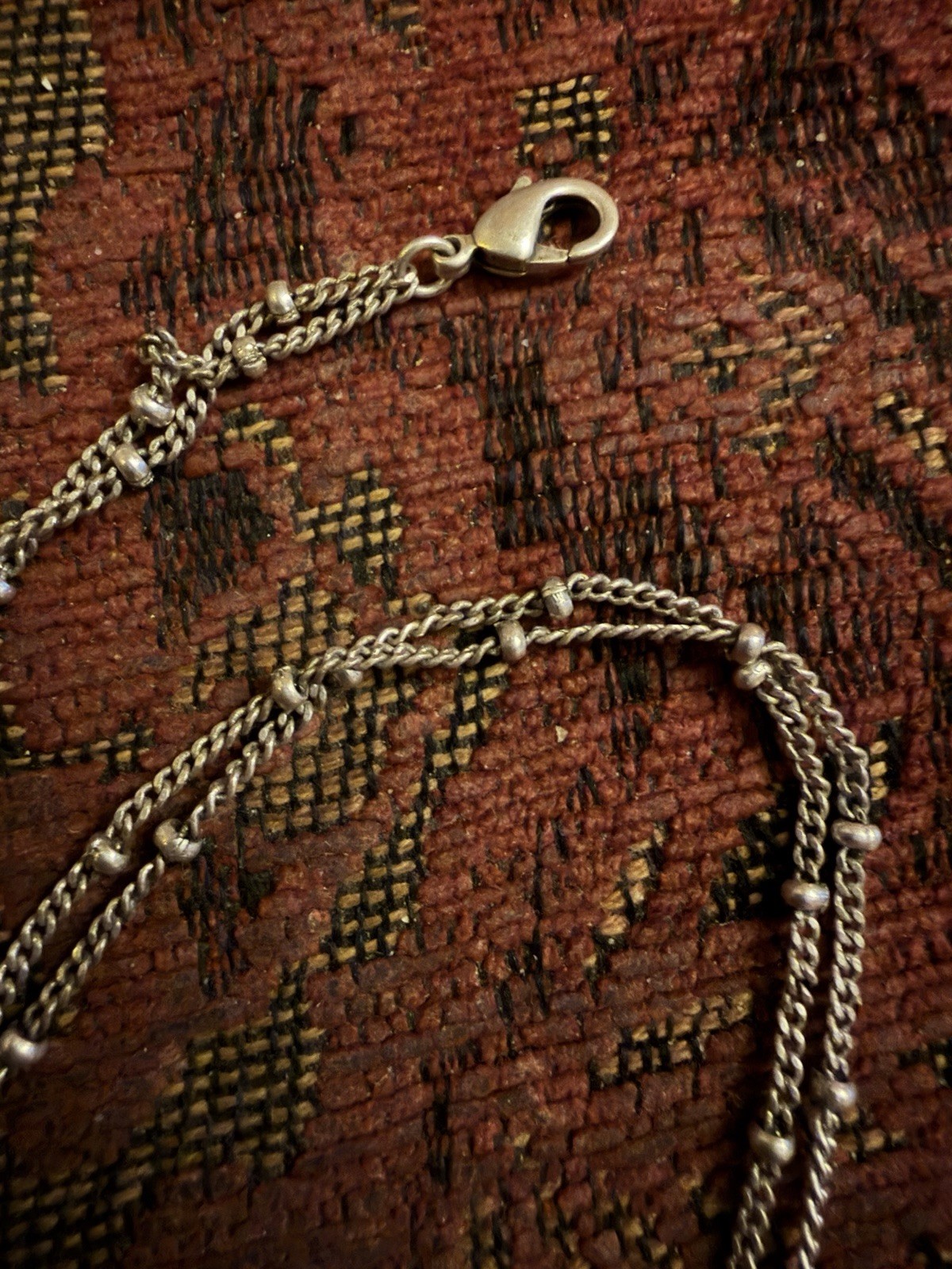 Vintage Silver Tone Multi Chain Metal And Natural Shell 3 Tier Necklace. 18in
