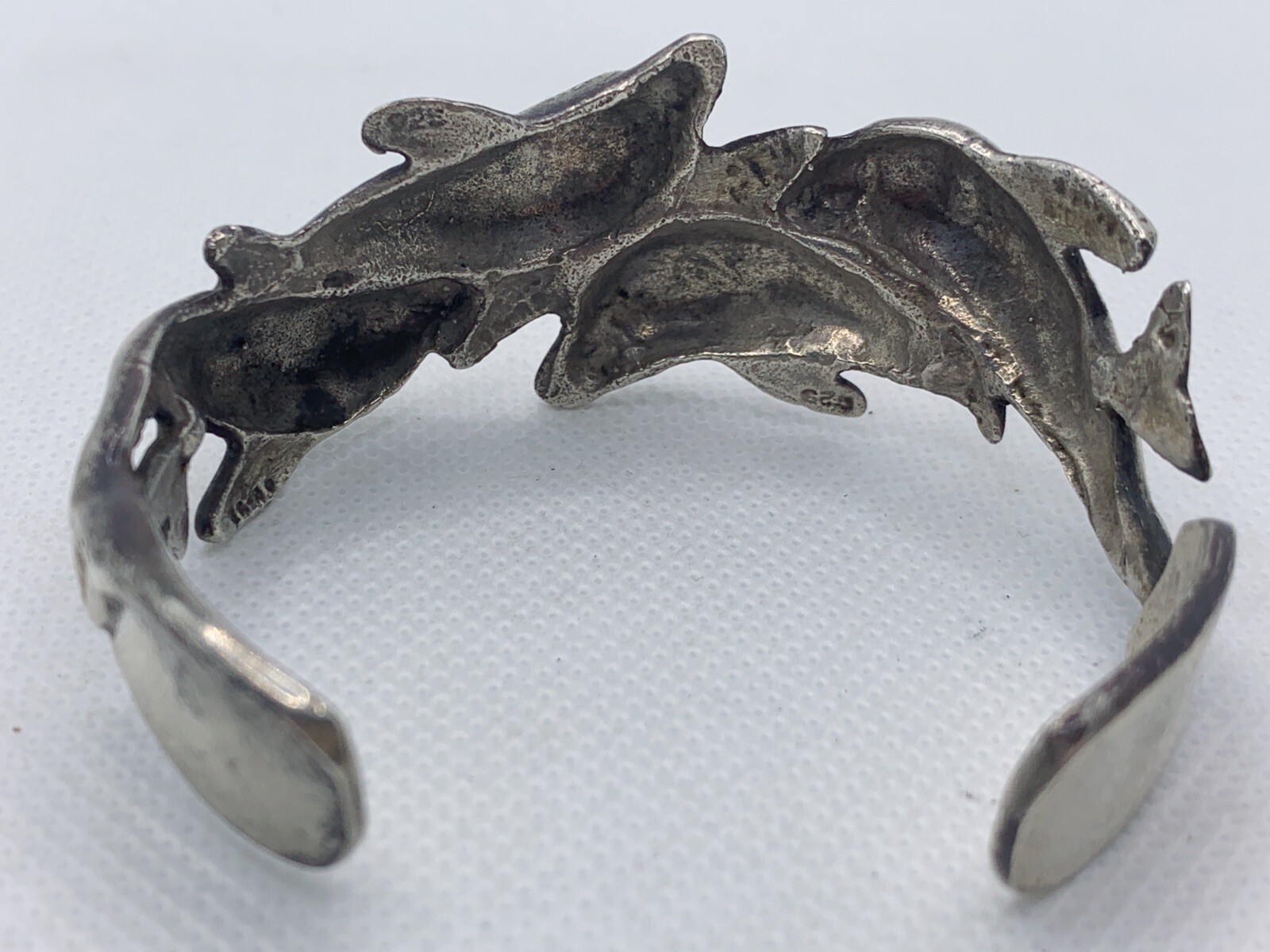 VTG Signed TH.Bush Sterling Silver Dolphin Wave Cuff Bracelet 45g #bda