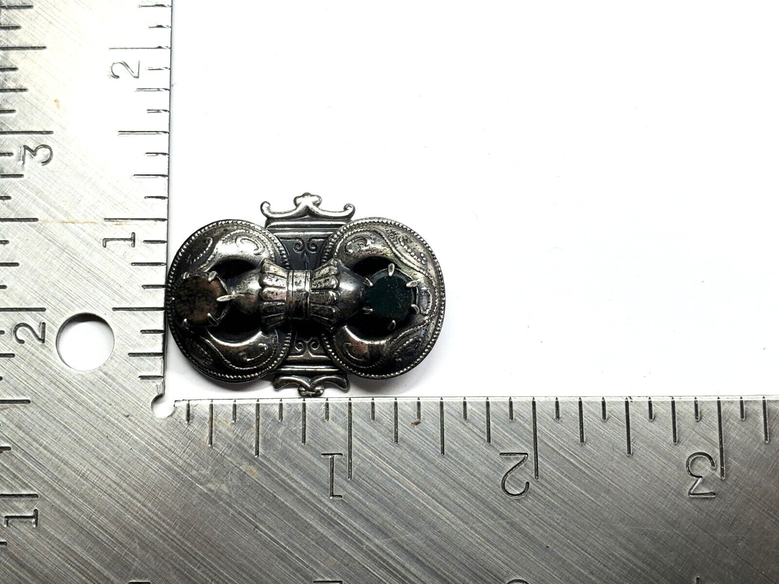 Vintage Filigree Agate Bloodstone Silver Plated Etruscan or Celtic Brooch Pin