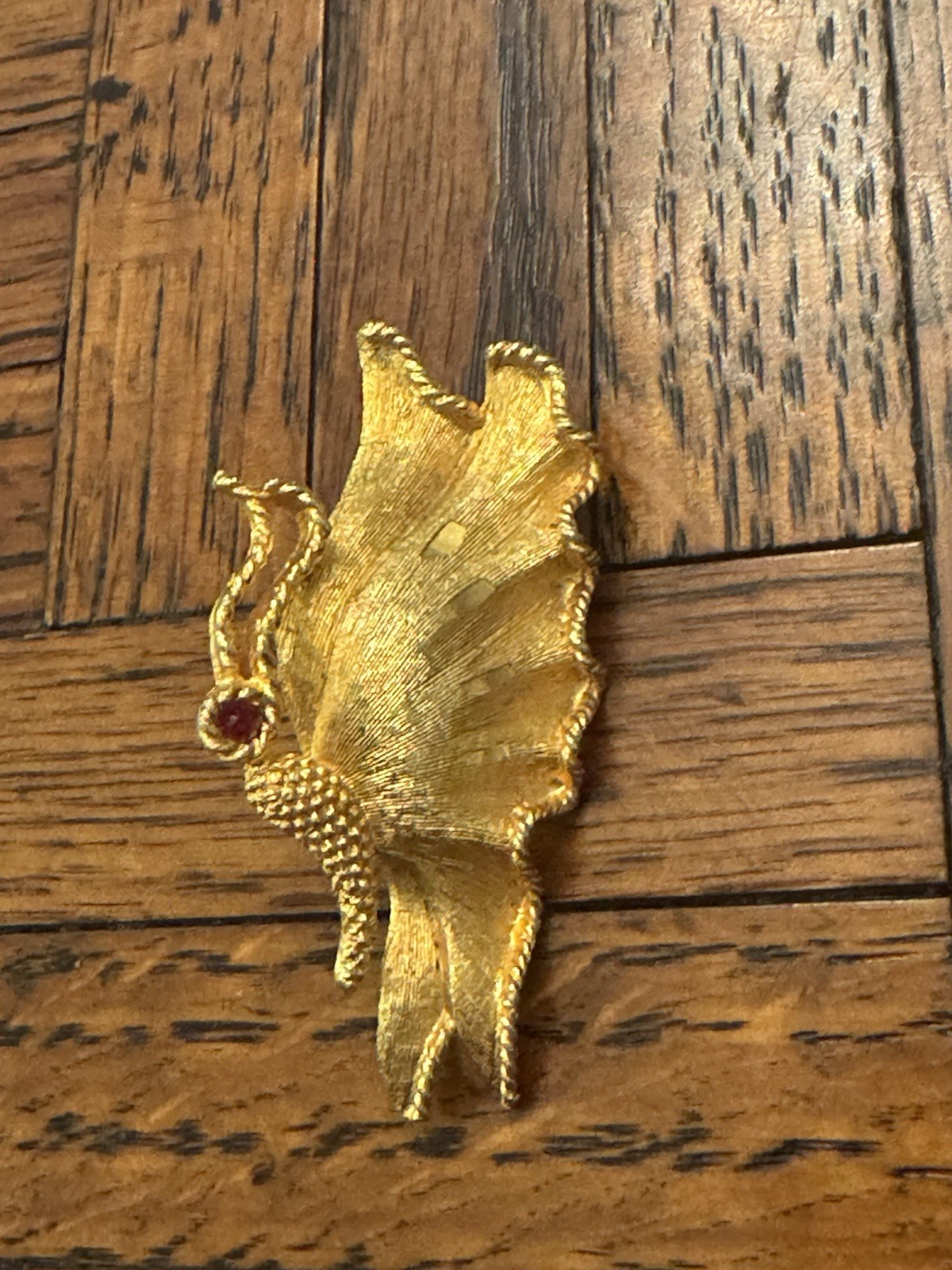 VINTAGE Rhinestone Gold Toned Butterfly Brooch Pin With Red Ruby Accent Juliana