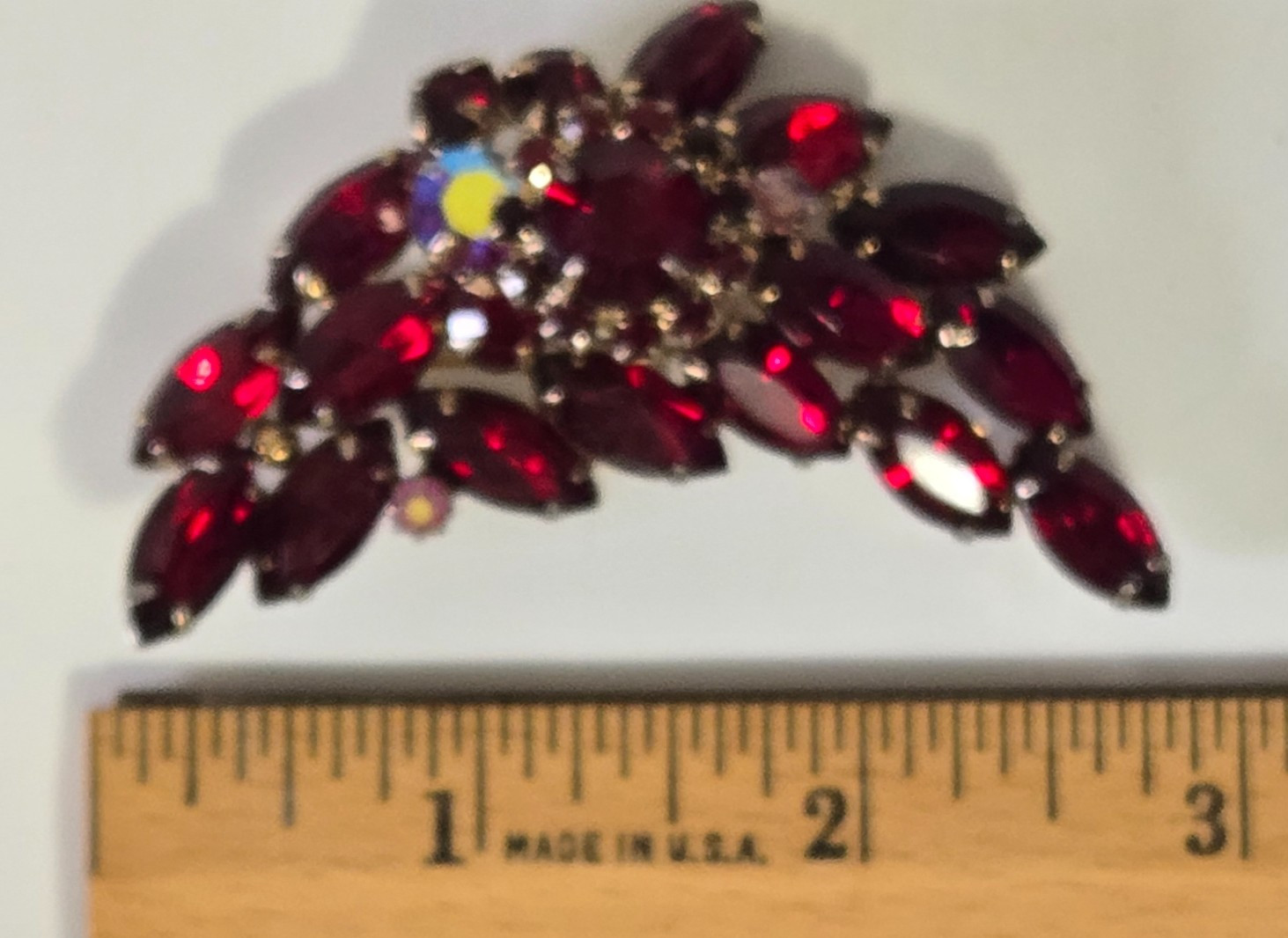 Vintage Brooch. Goldtone with Dark Red Stones. Pink Accent Stones. Gorgeous.
