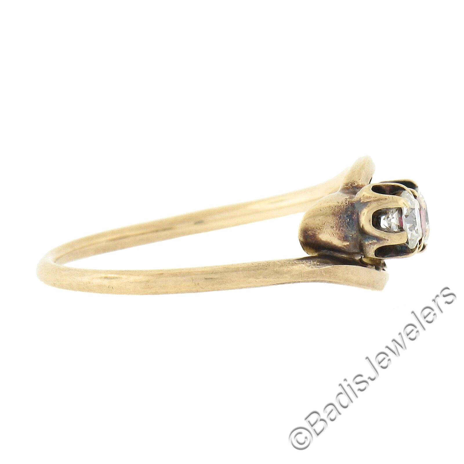 Antique Victorian 14k Gold Buttercup Lab Created Ruby 0.20ctw Diamond Band Ring