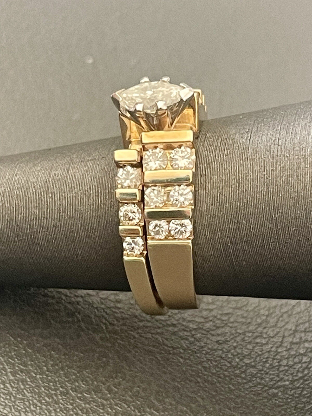 14KT Y/Gold 1.02CTW Diamond Engagement Ring & Diamond Band Set. Size 6.25(S280)