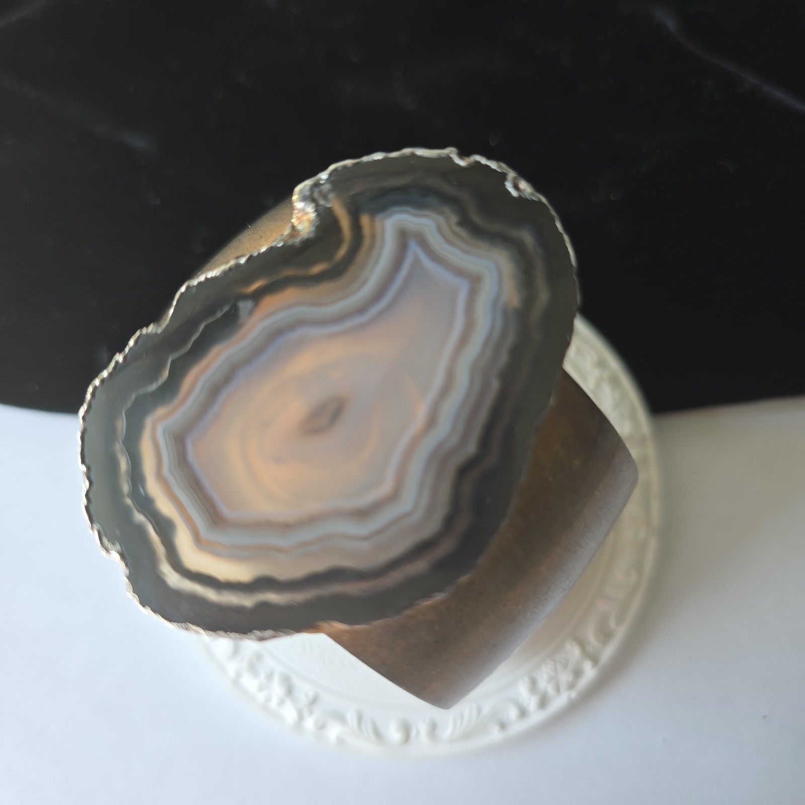 Vintage Agate Stone Accent Metal Cuff Bracelet 7″ Wrist