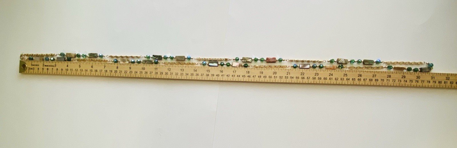 Vintage 80s NAPIER Necklace Abalone Mother Of Pearl & Green Crystals Boho Chic