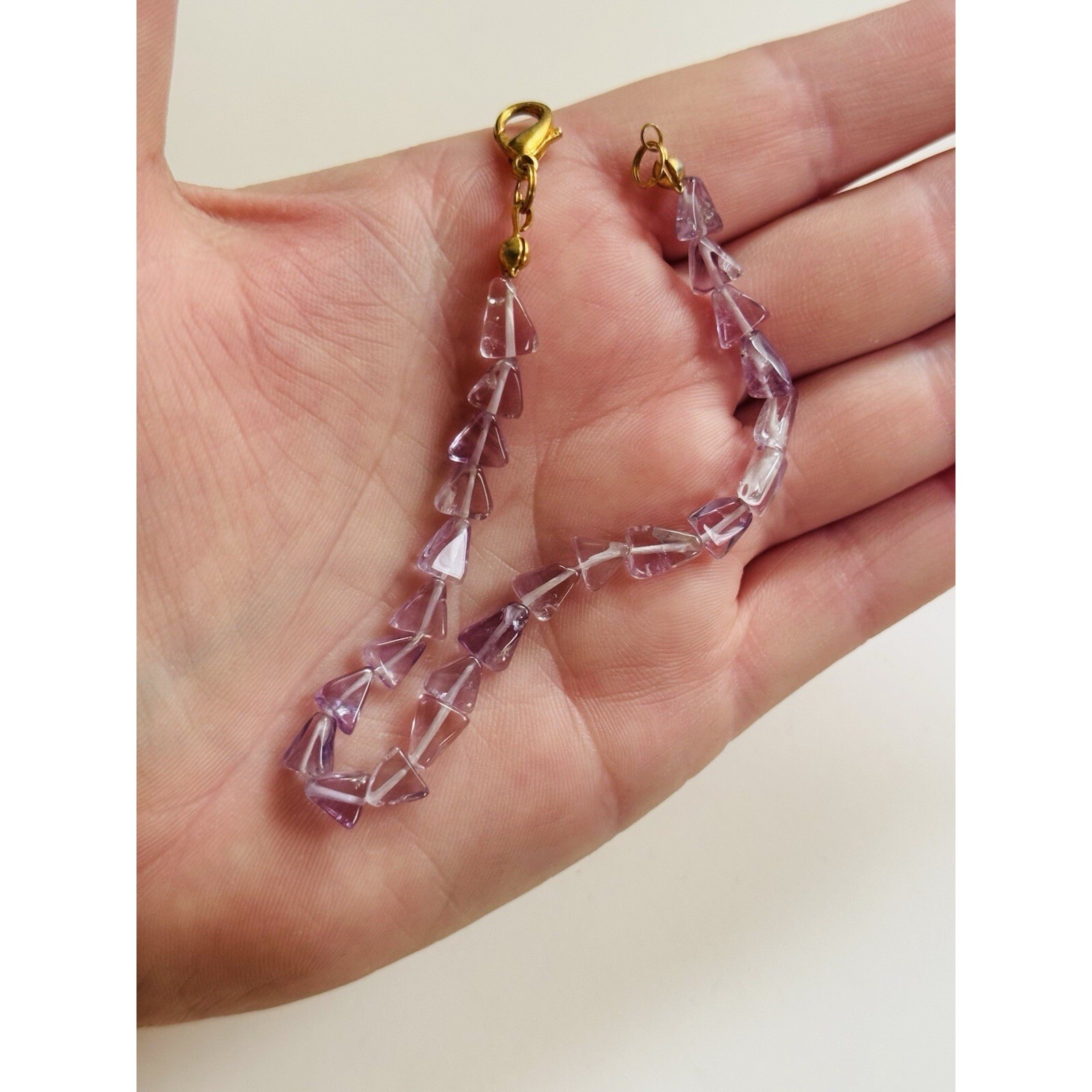 Purple Amethyst Beaded Bracelet 7.5″ Beaded VTG Triangle Beads Authentic Natural