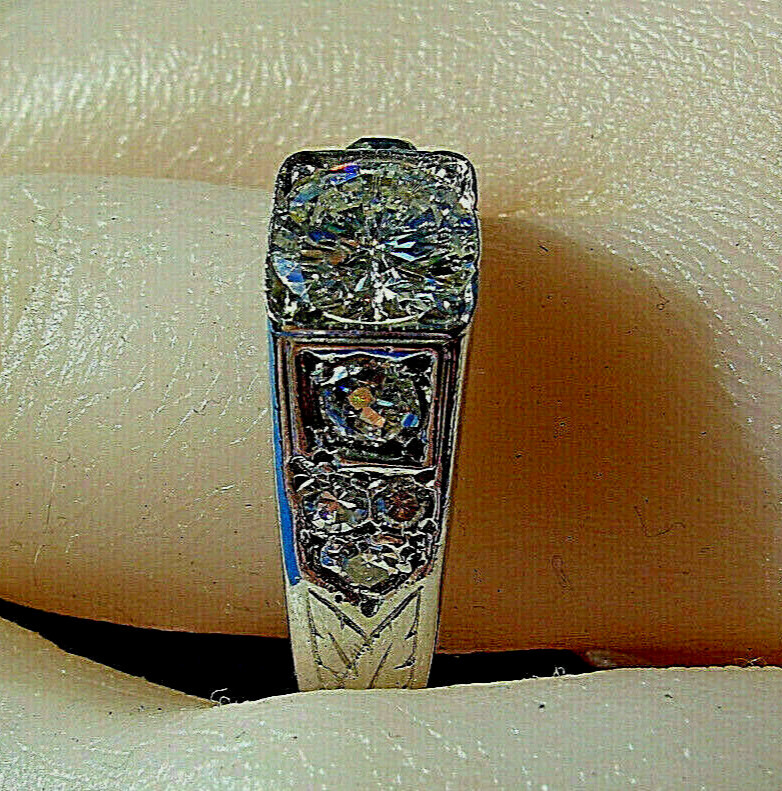 Original EARTH MINED DIAMOND Deco Engagement Ring Vintage SOLID 14K WHITE GOLD