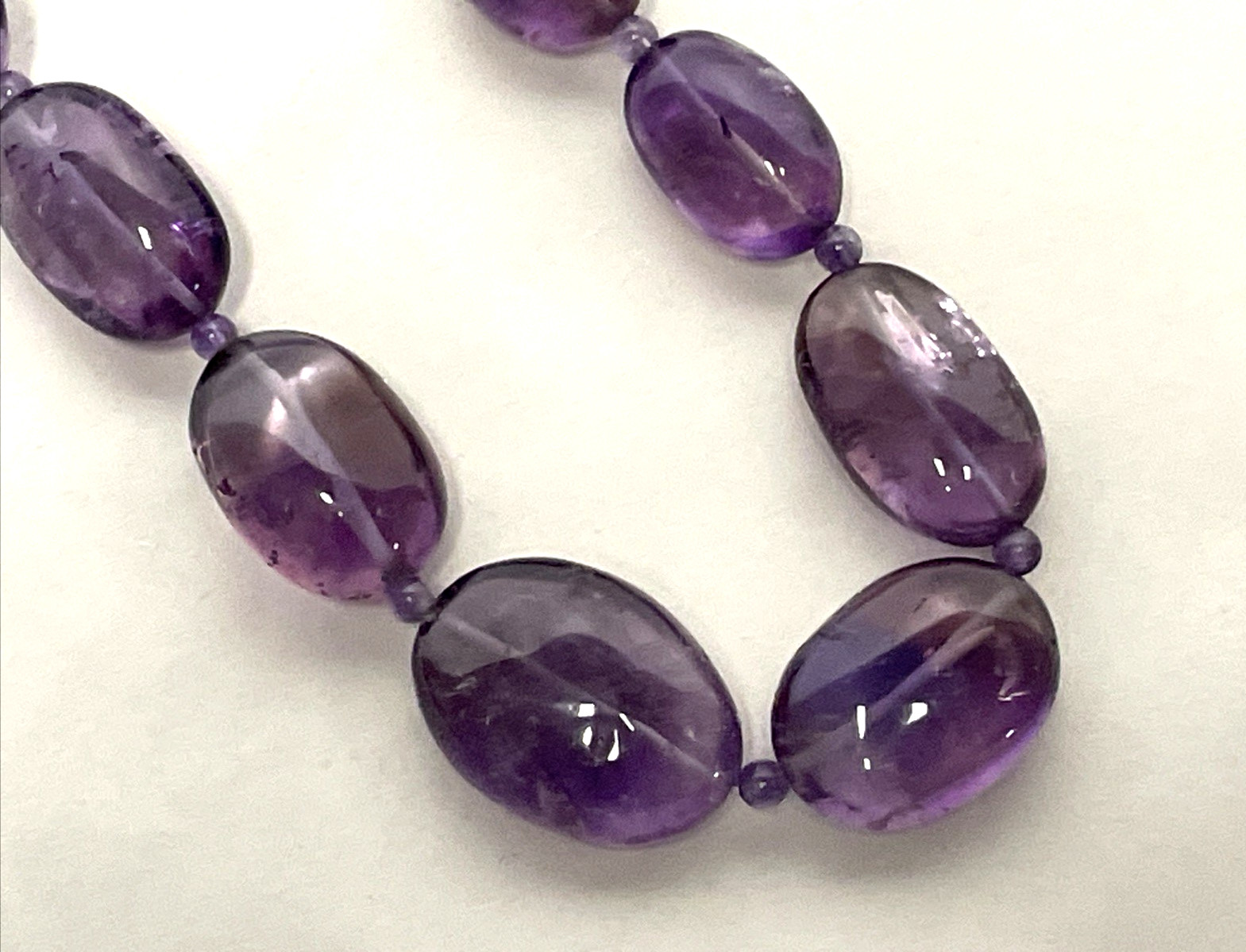 Vintage Large Natural Amethyst Bead Necklace 29″ 152g Sterling Silver Clasp
