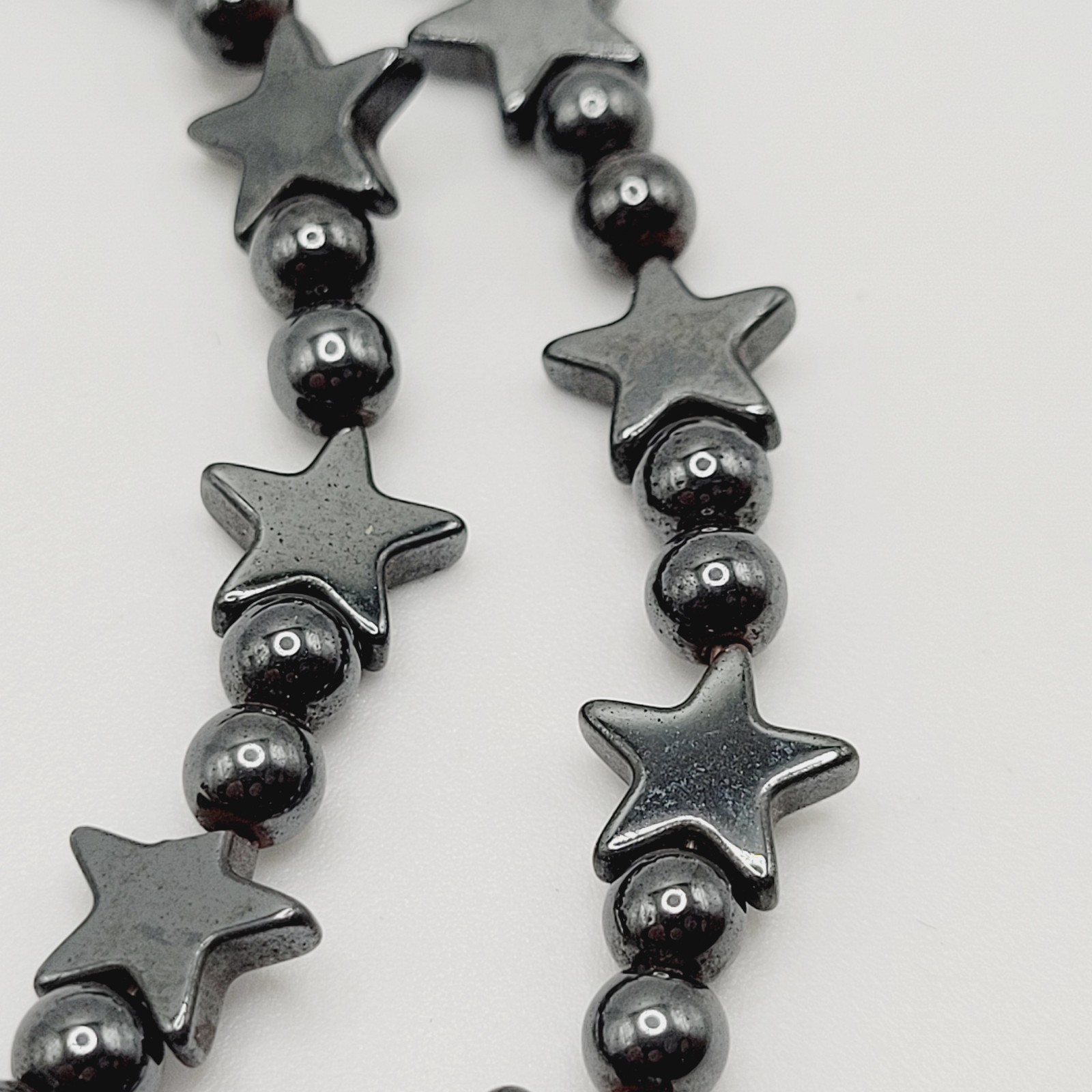 Celestial Sun Stars Black Hematine Bead Pendant Gold Tone Cone Ends Necklace