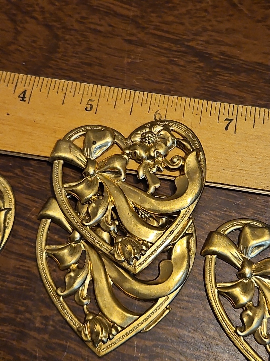 Lot Of 10 Hearts W Flower France Vintage 60s Brass Stampings Findings Jewelry