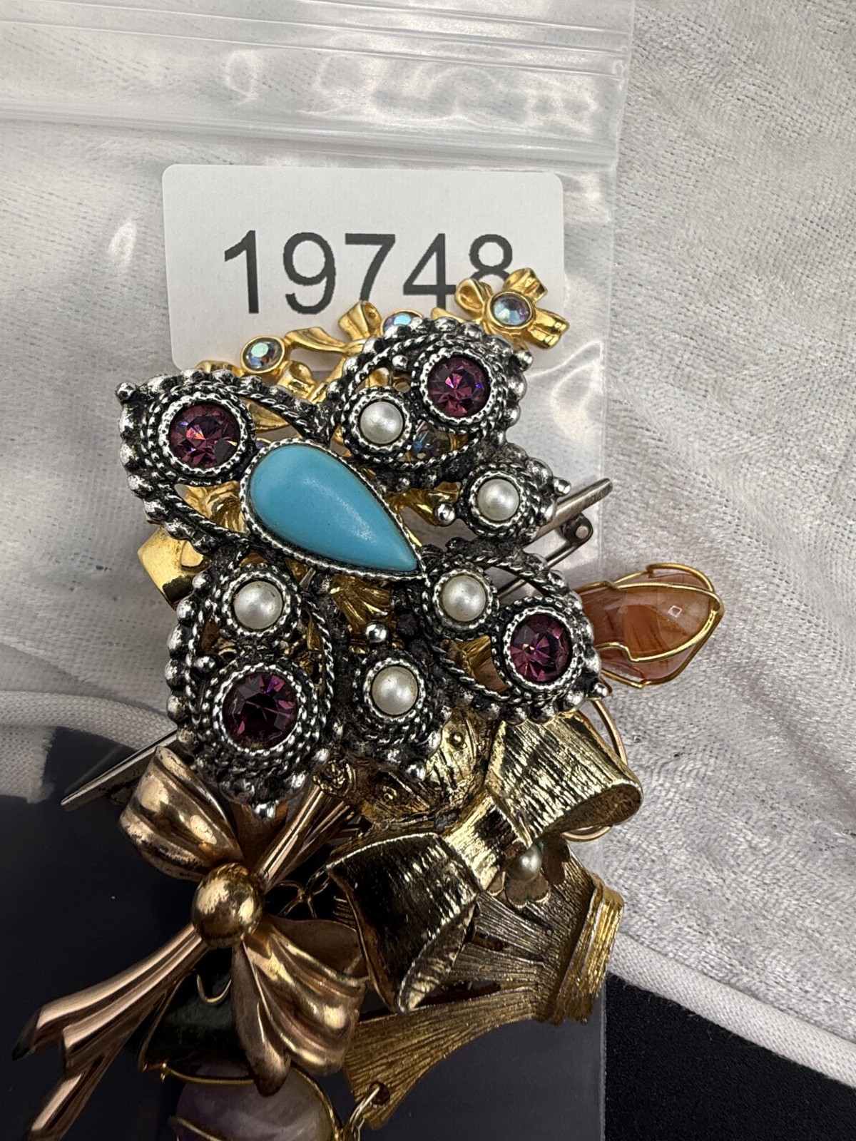 Vintage Brooch Lot Stones Avon Tree Gold Tone