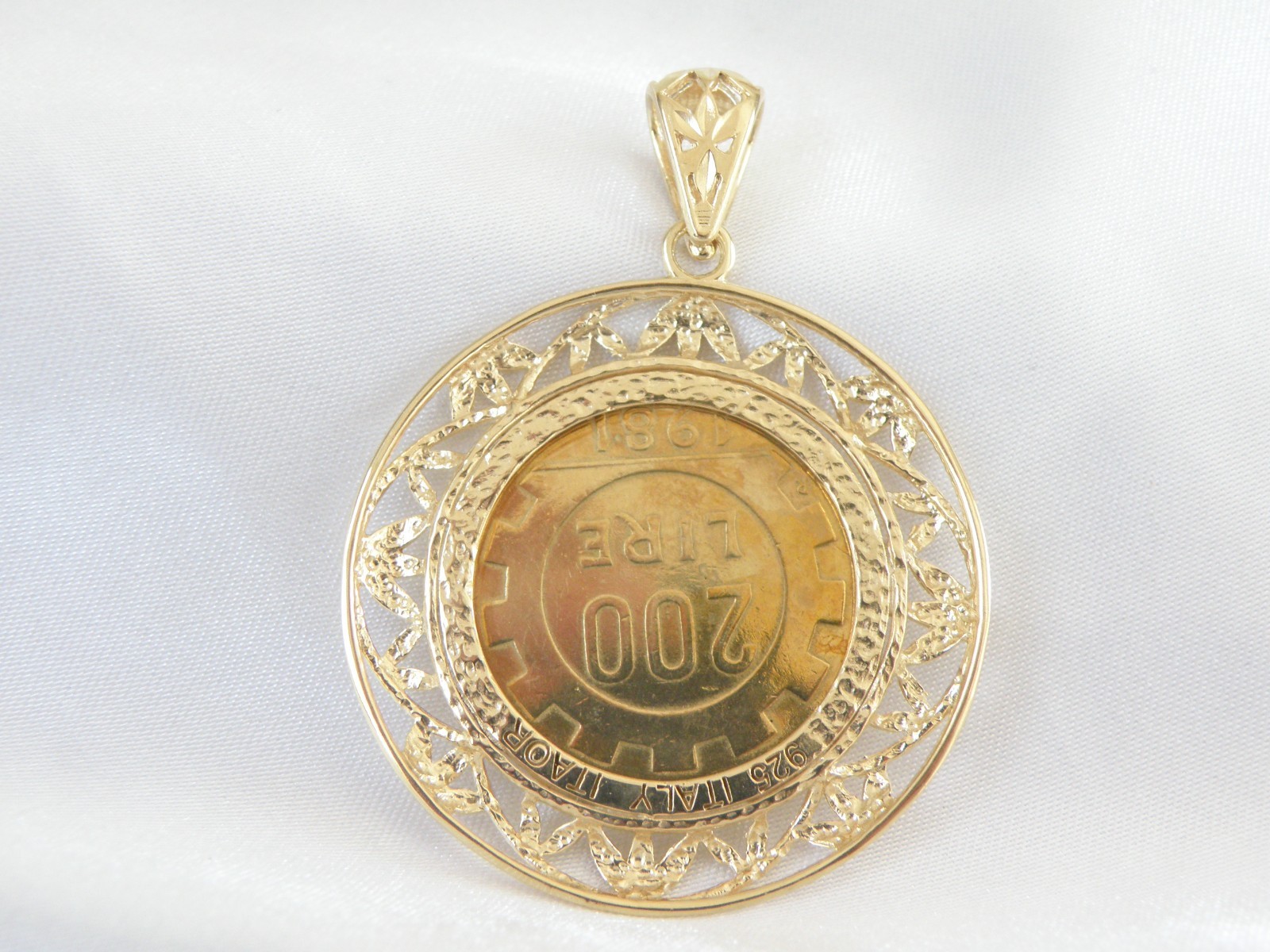 Large Itaor Italy Sterling Silver 925 Gold Vermeil Lire Italian Coin Pendant