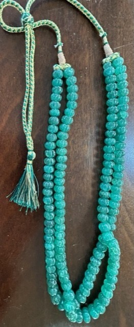 Natural Green Hand CarvedEmerald Beryl Graduated Beads Necklace 34″ L New