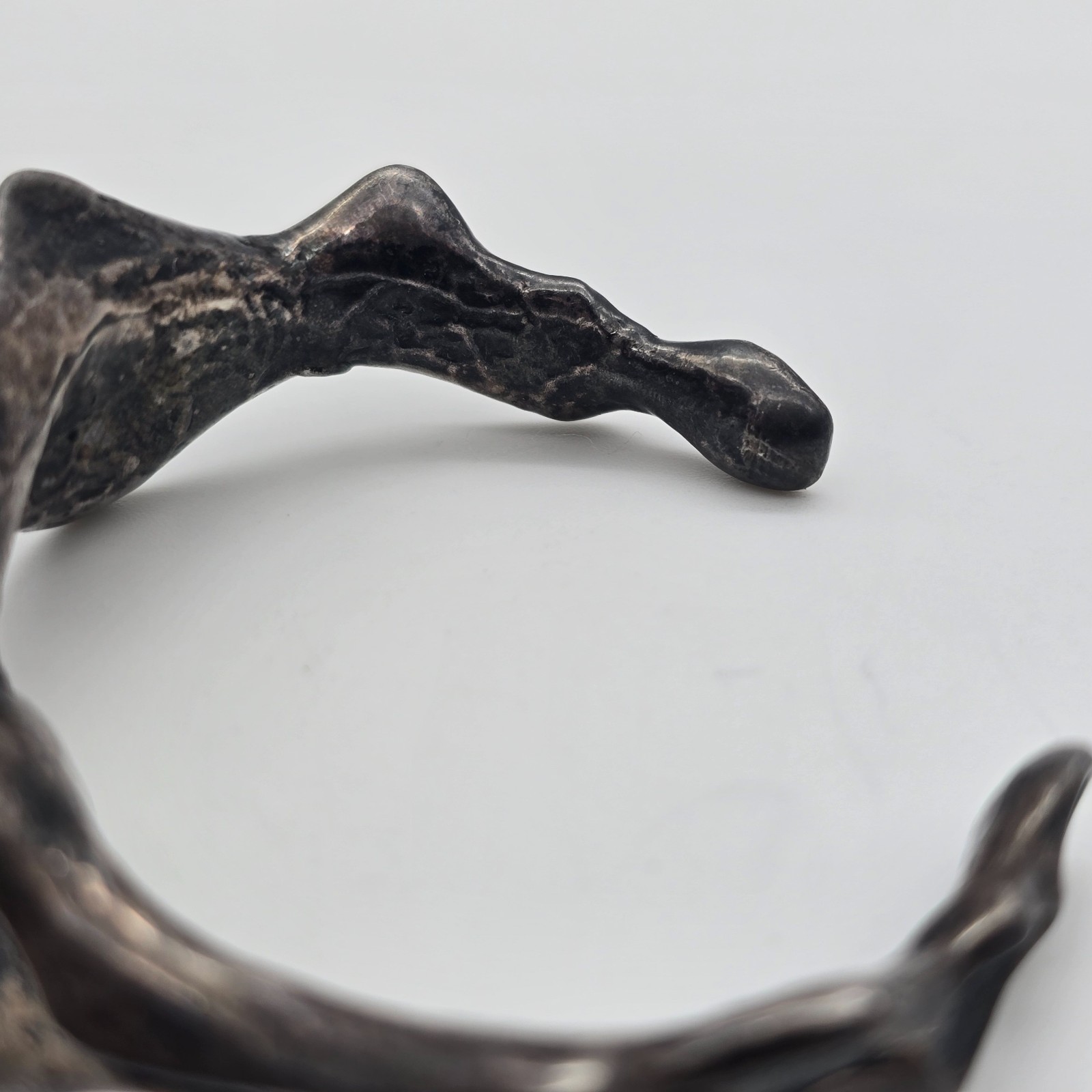 Vintage Brutalist Fold Wrinkle Sterling Silver Cuff Bangle Bracelet – 6″