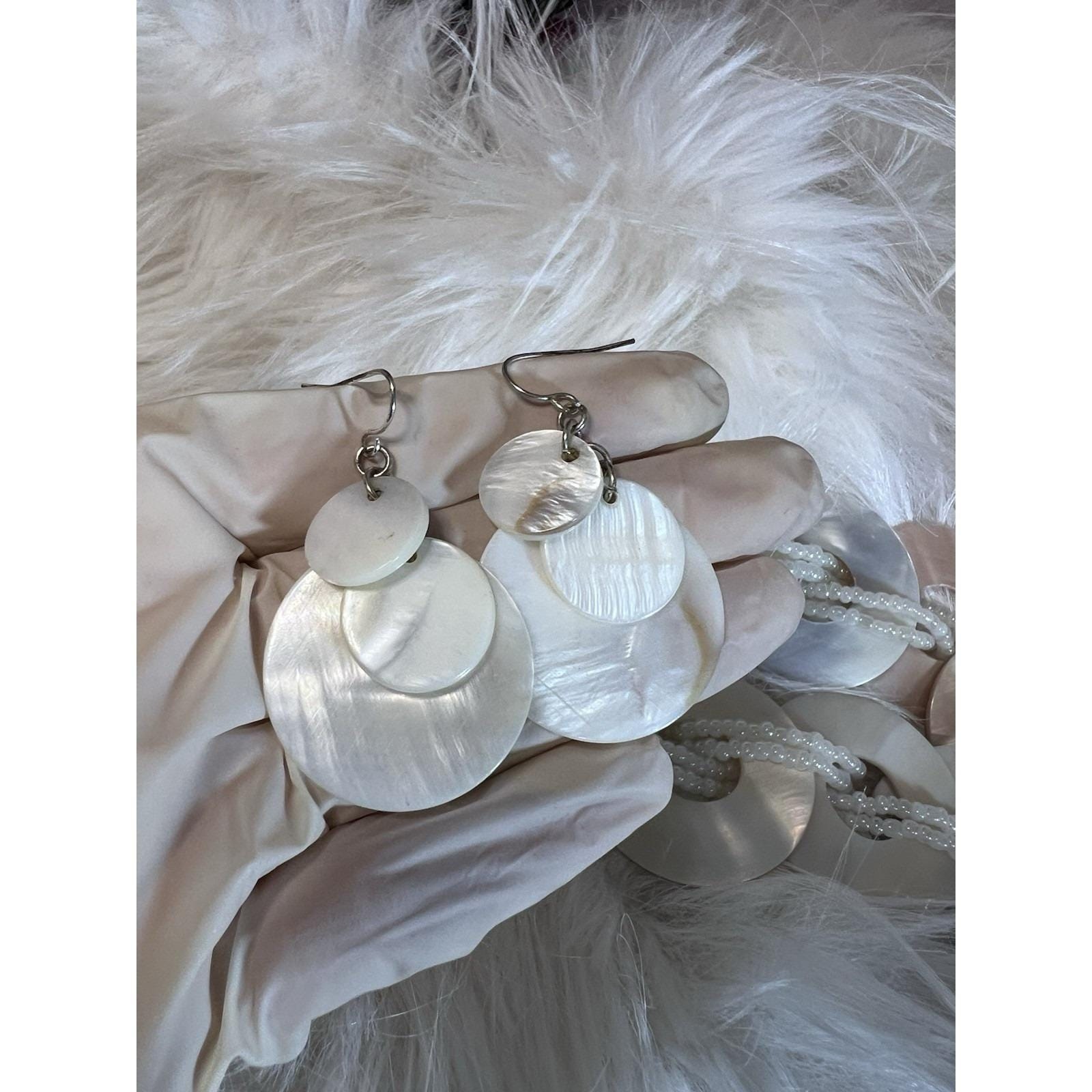 VTG Multi-strand Necklace Mother of pearl shell discs woven Statement necklace