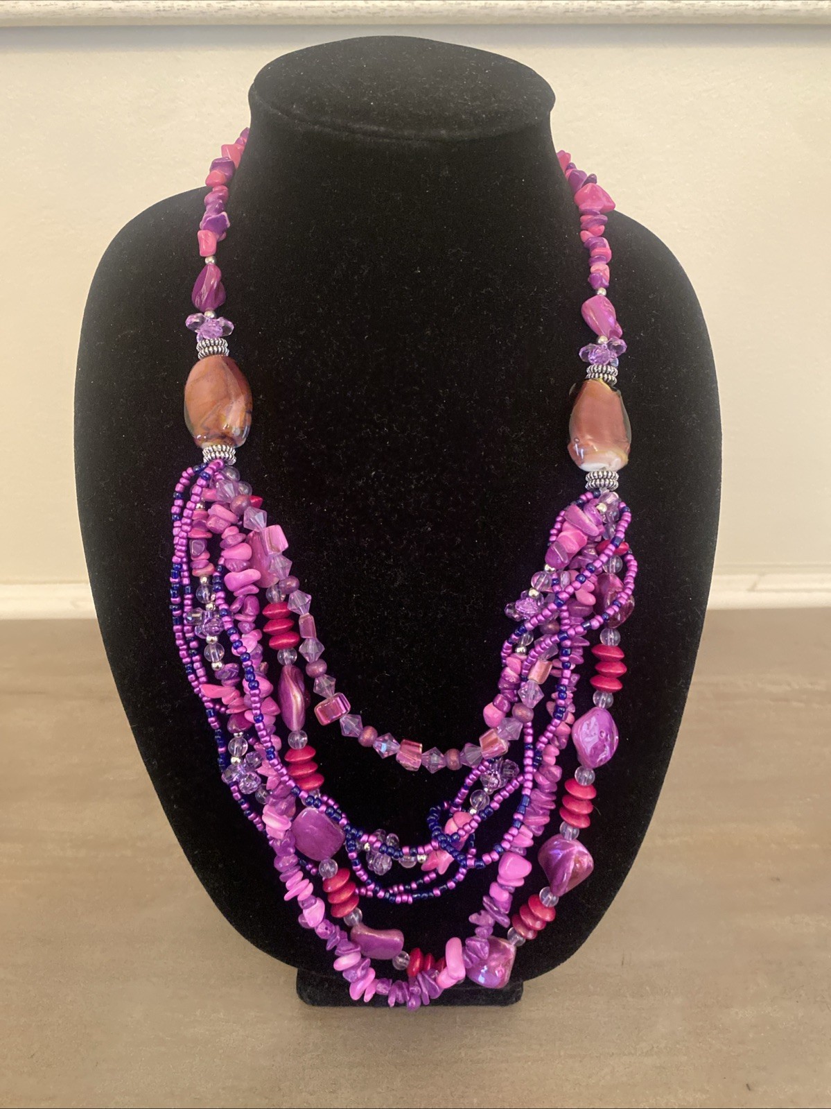 Necklace Purple Chunky Beaded Statement Boho Chic Artisan Y2K Glam Earthy Summer