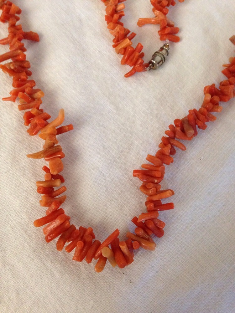 Vintage Real CORAL Necklace Natural Branch LONG 27″ Strand Pink Salmon Color