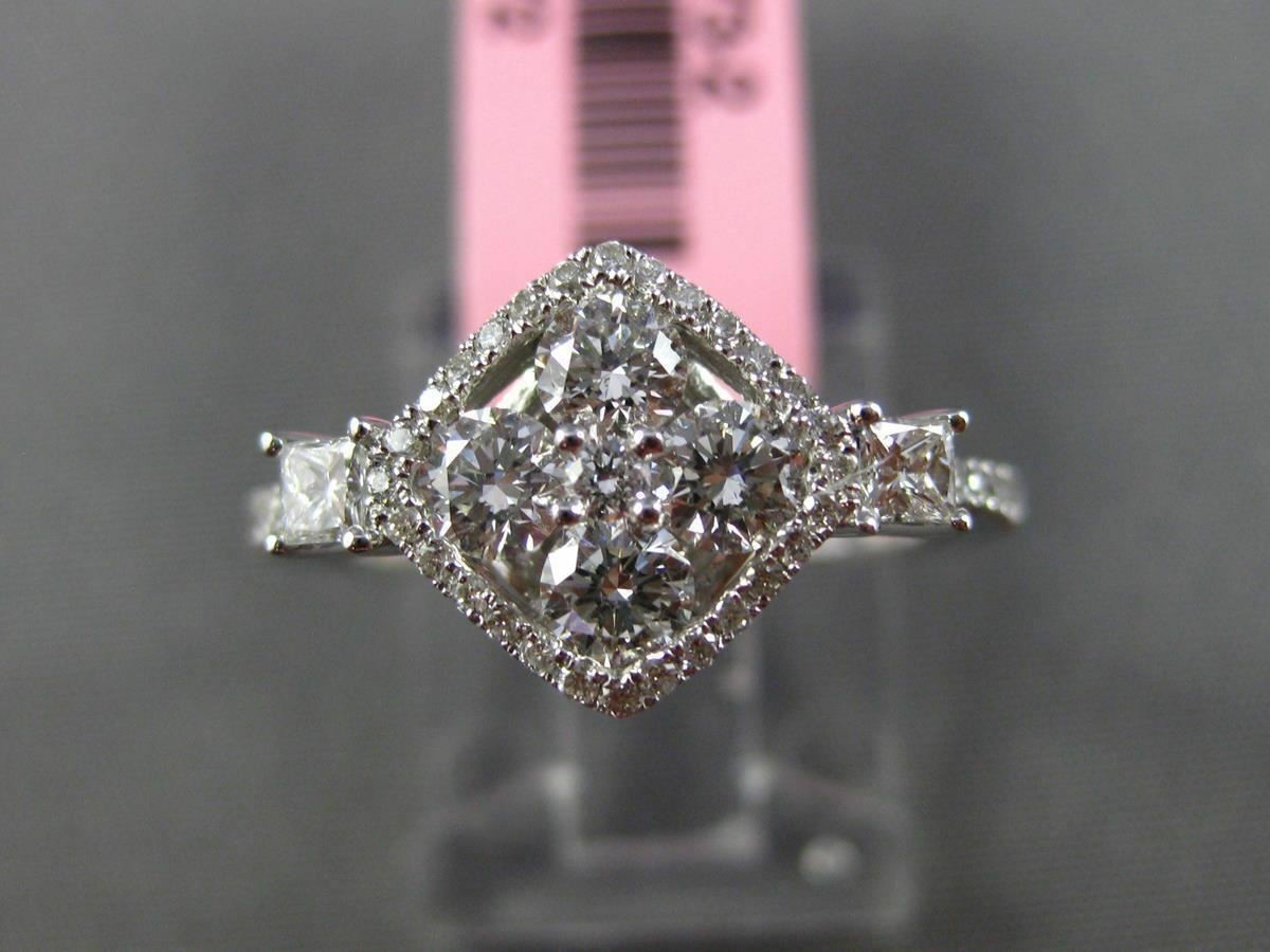 ESTATE .93CT DIAMOND 18KT WHITE GOLD 3D FLOWER SQUARE PROMISE RING F/G VVS/VS