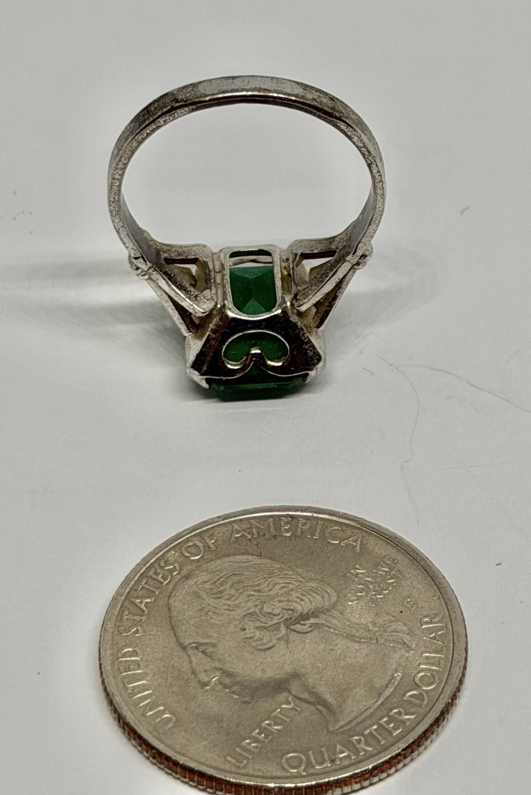 Vintage Cushion Cut Square Green Onyx Sterling .925 Ring Size 7