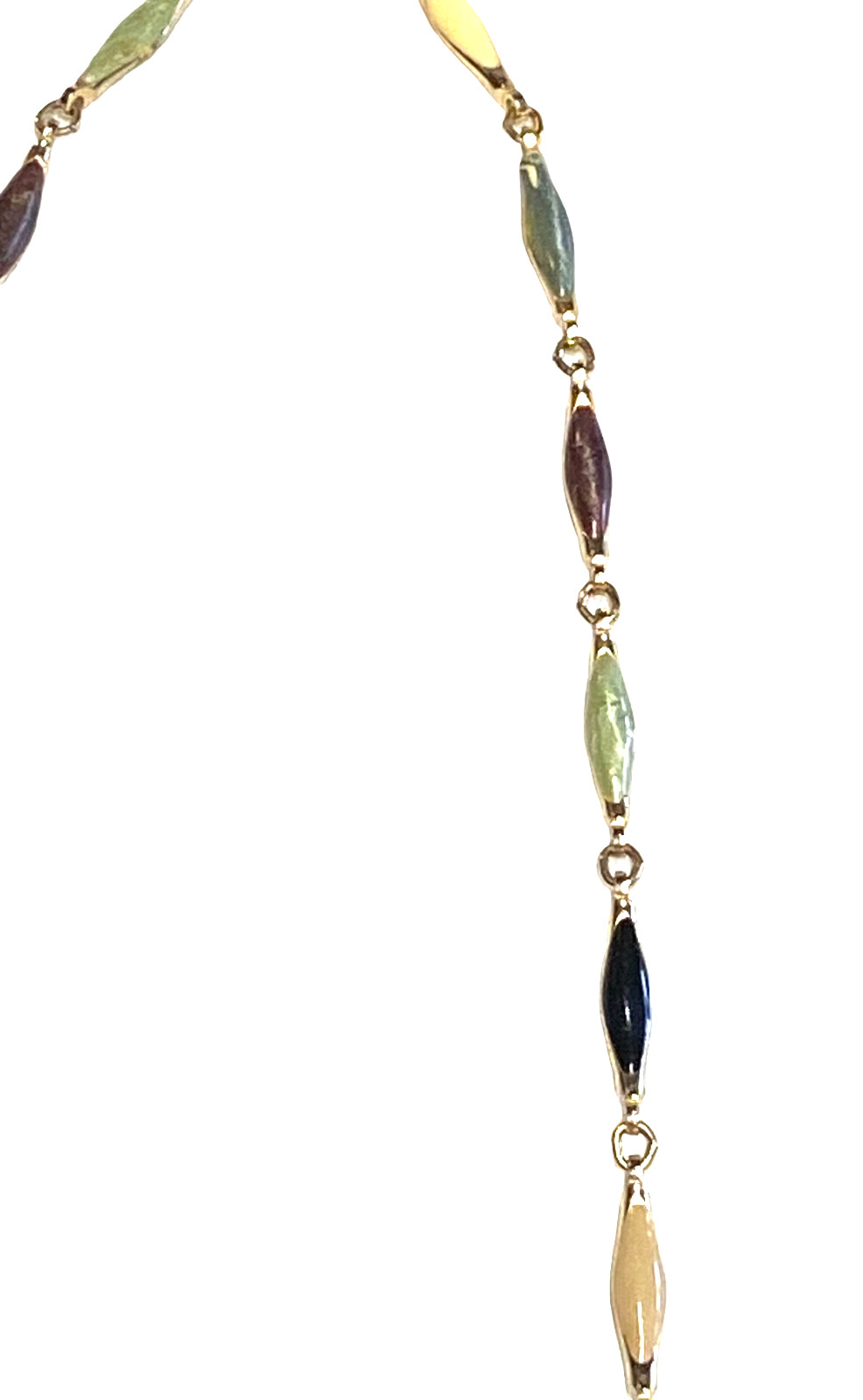 Vintage Gold Tone Multicolor Enamel Bar Link Elliptical Faux Pearl Necklace 25″