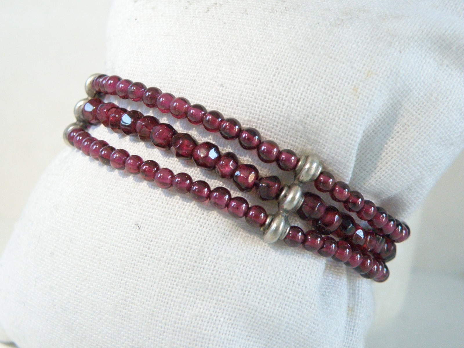 Vintage Sterling Silver 925 Bohomian Pink Red Garnet Station Bracelet 7.5″