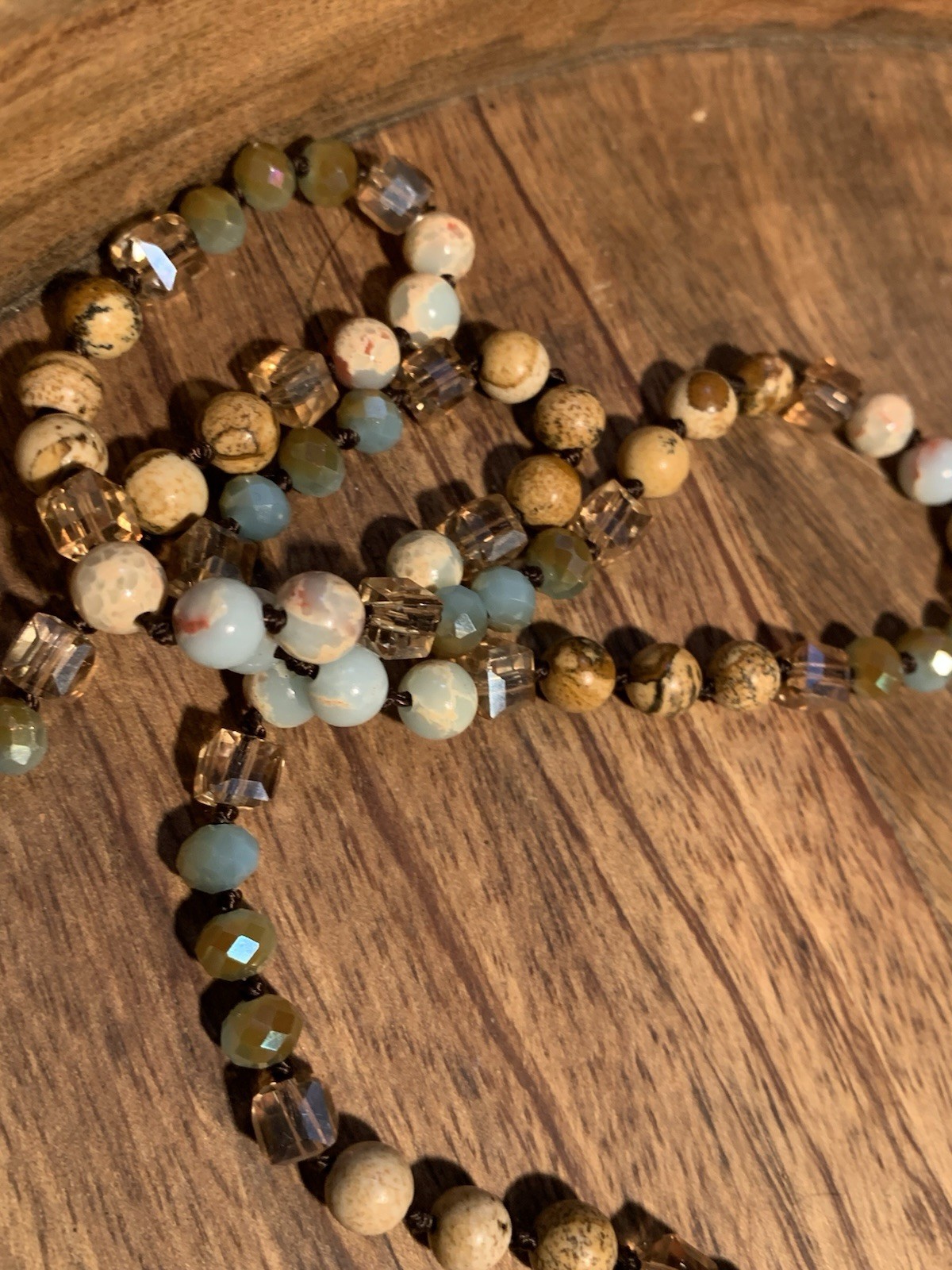 Vintage Boho Ocean Jasper Stone Crystal Artisan Beach Earthtones Necklace