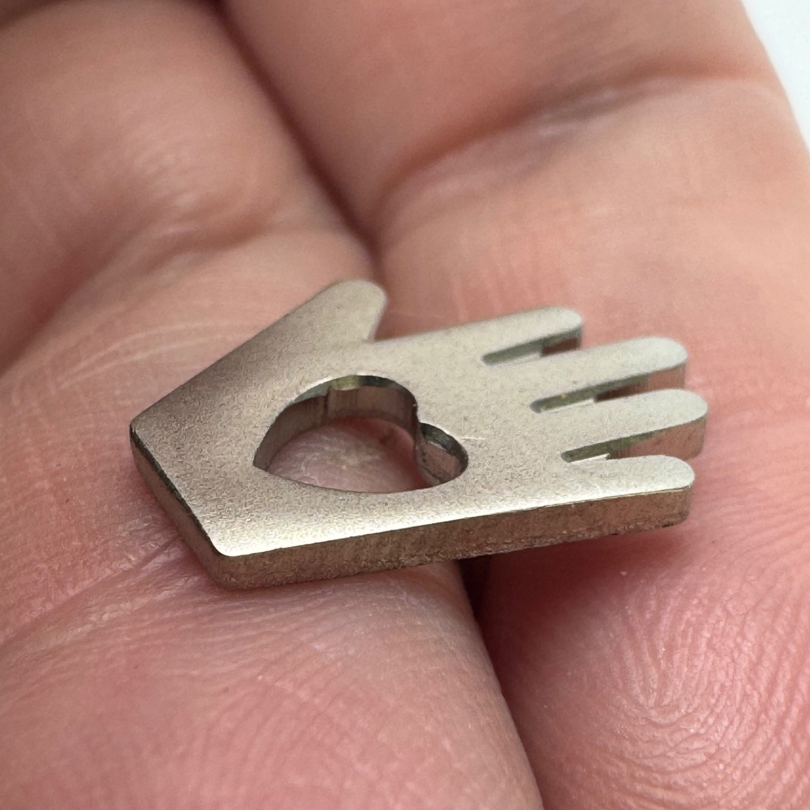 Vintage Silver Heart in Hand Cutout Love Symbol Minimalist Lapel Pin Tie Tack