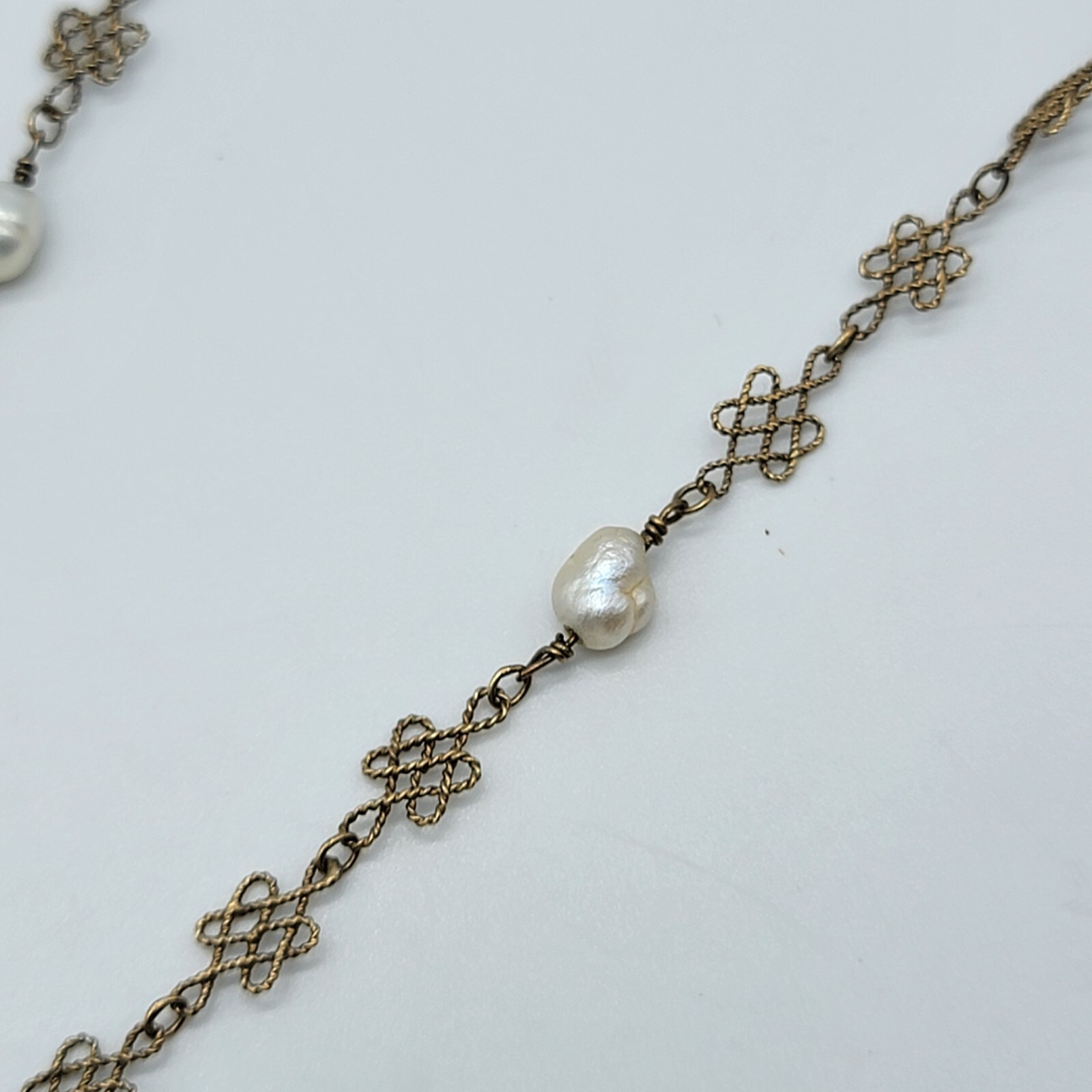 Vintage Baroque Pearls Filigree Necklace Gold Over Sterling Silver 18″