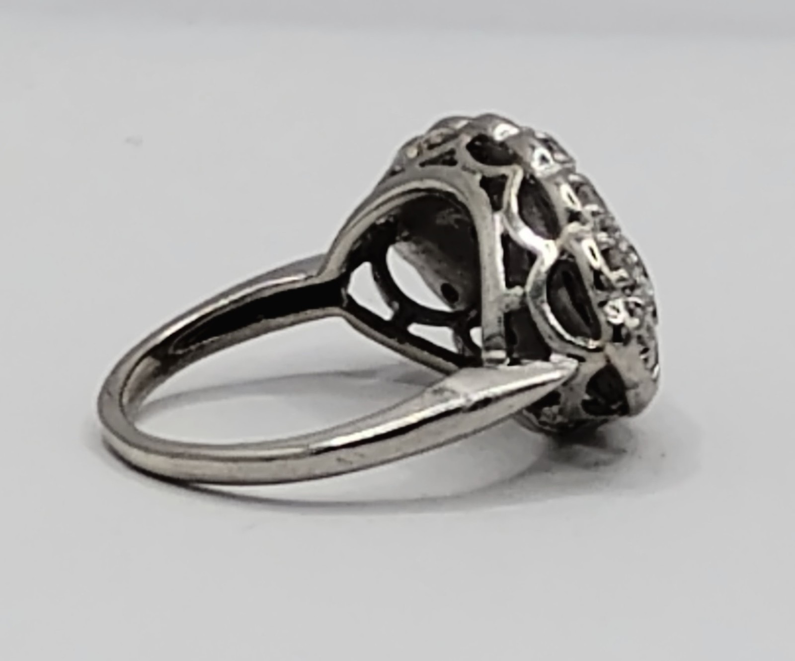 $7,500 1.00ctw ANTIQUE 3-STONE HALO WOMANS 14K WHITE GOLD THREE ROW DIAMOND RING