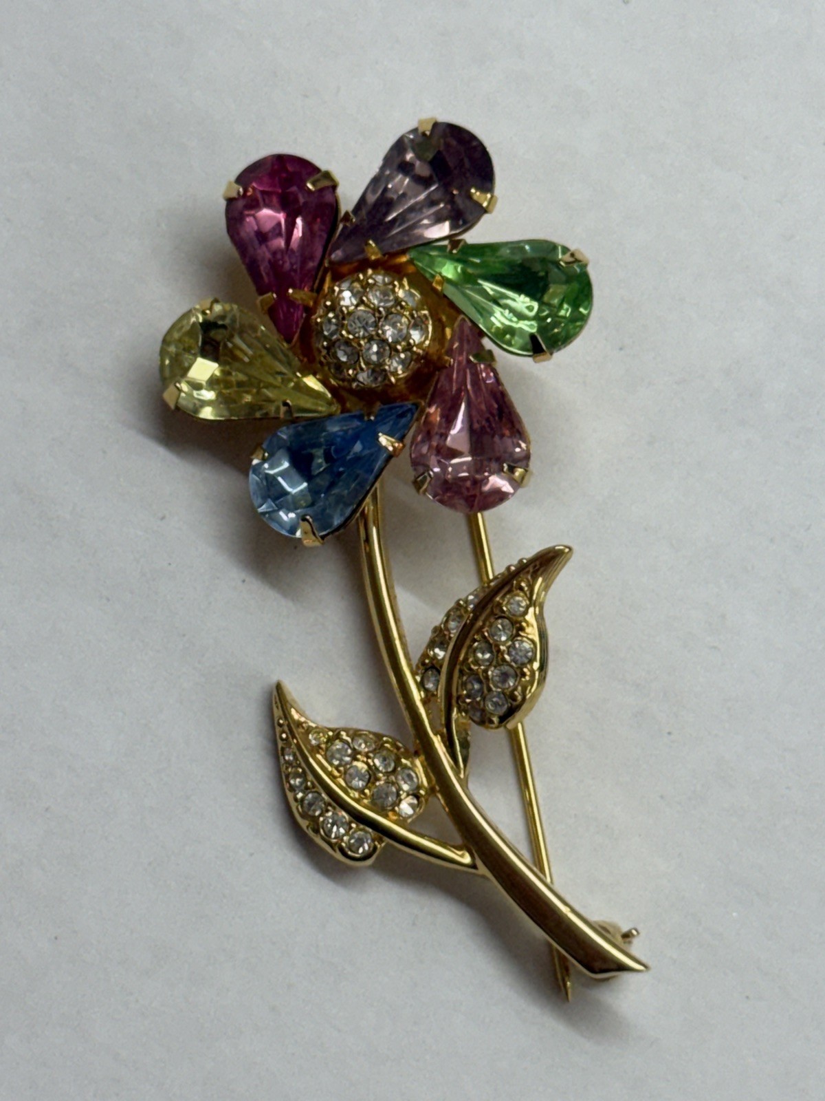 Vintage Joan Rivers Crystal Rhinestone Pinwheel Spinning Flower Brooch