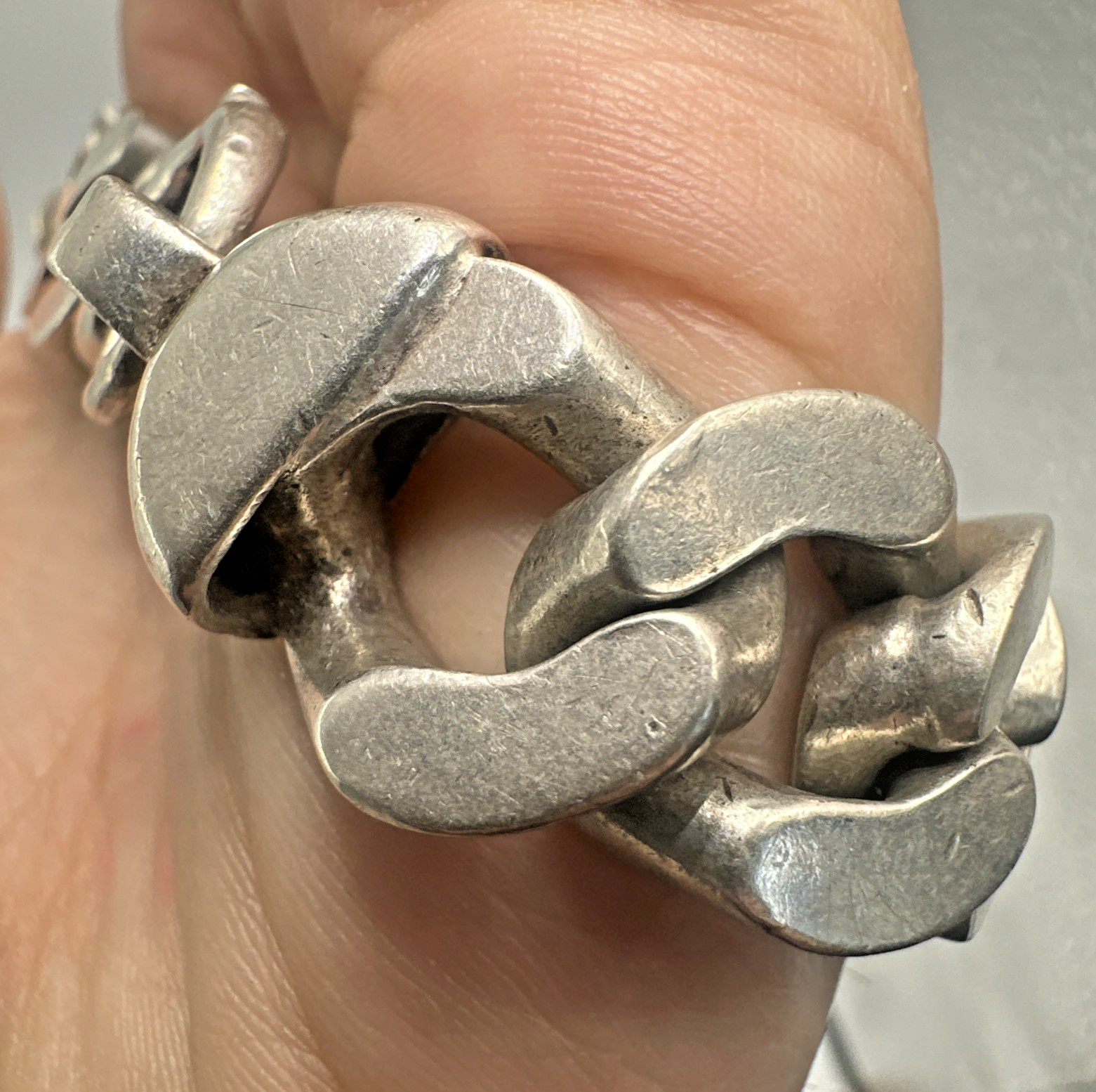Extraordinary Huge 128g Sterling Silver Figaro Chain Bracelet 16mm 9” Mens Vtg