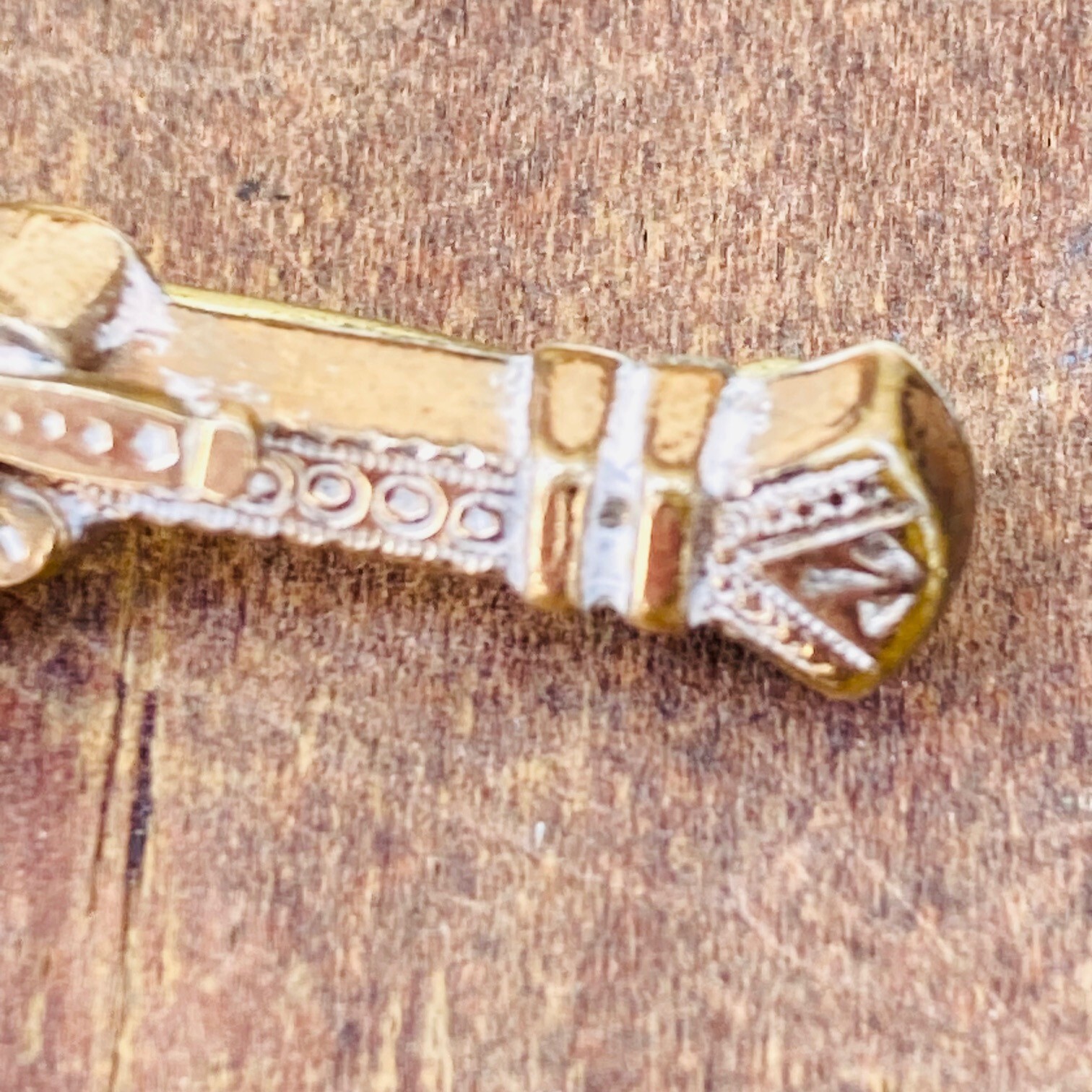 Antique Miniature Bar Brooch Pin with Ruby Red Gemstone Fashion Doll Gift #1183