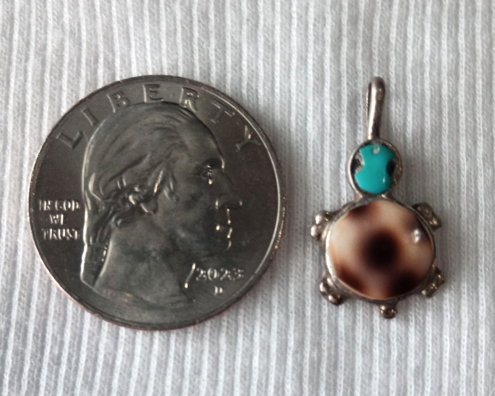 Vintage Turquoise & Cowrie Shell Inlay Turtle Charm Pendant Southwest