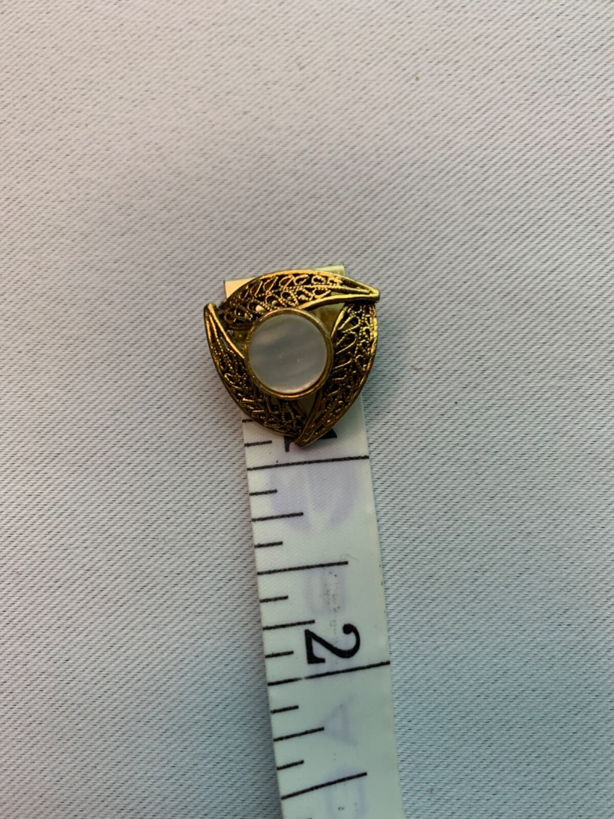 Vintage Signed Tacoa Brooch Gold Tone Filigree Mother of Pearl Center Pin