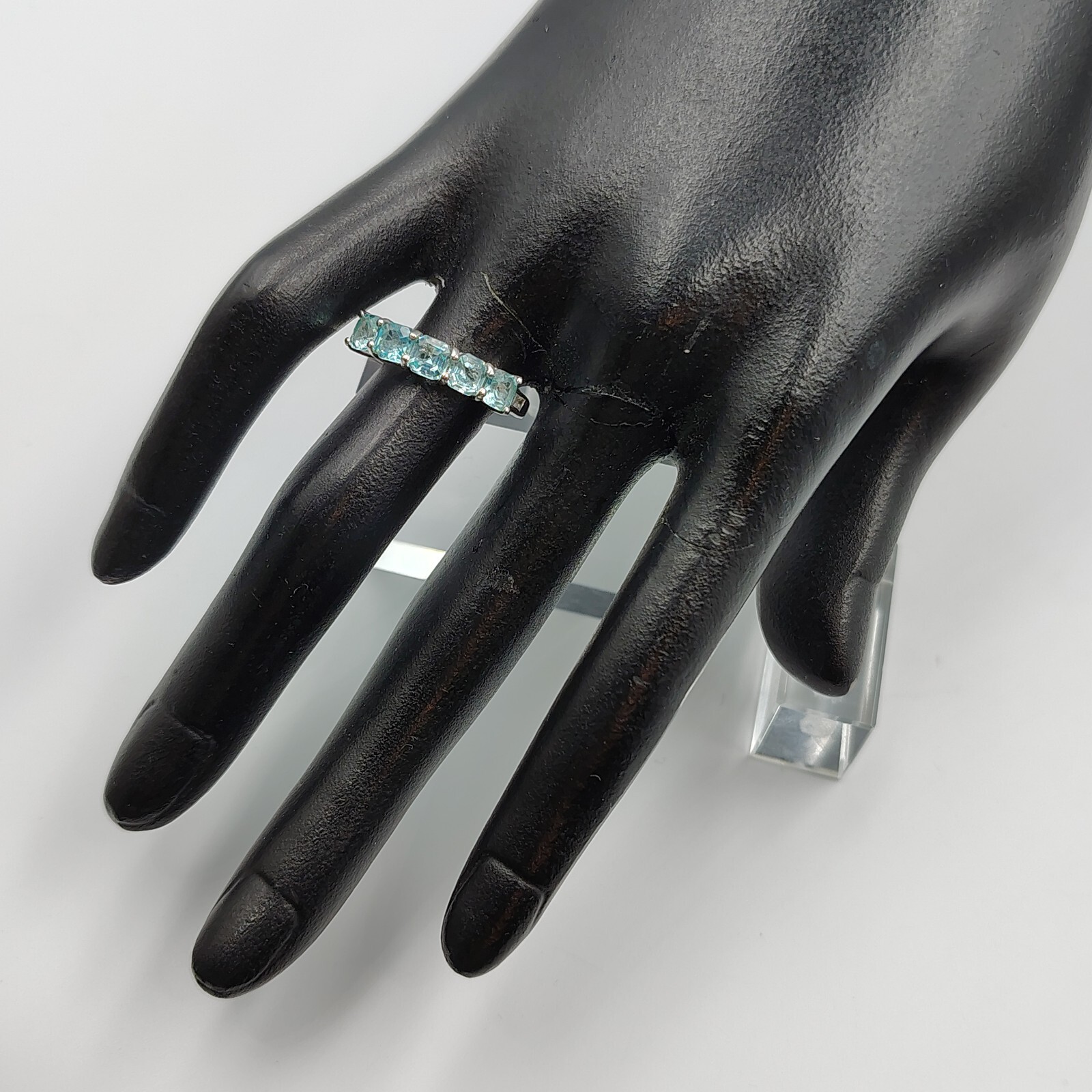 D’joy Sterling Silver 925 Blue CZ Clear/White Topaz 5 Stone Setting Ring Sz 7
