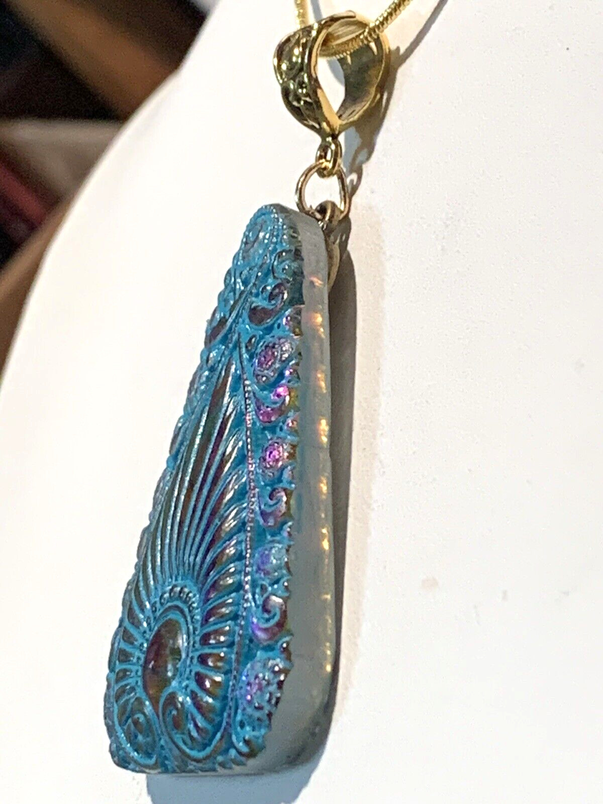 LAST ONES* VTG.EGYPT REVIVAL IRIDESCENT BLUE/VIOLET CZECH GLASS NECKLACE.g.verdi