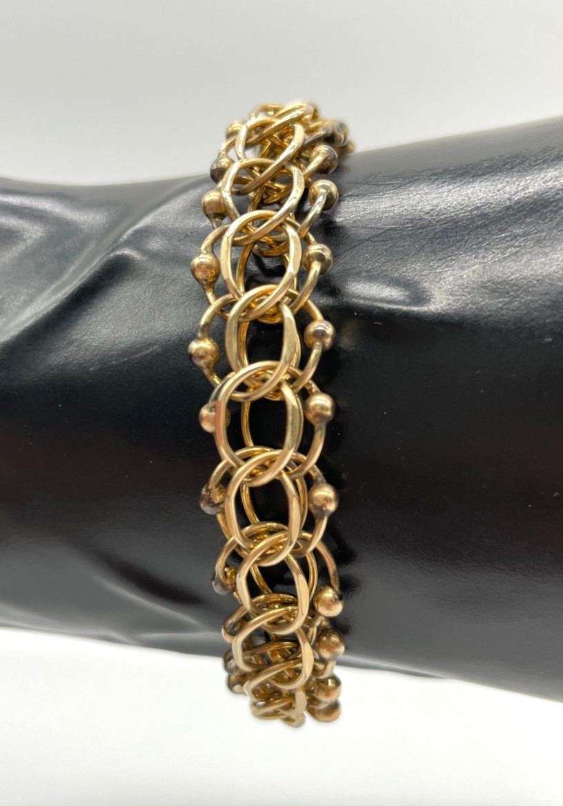 VTG 1/20 12k GF Beaded Double Link 13mm charm bracelet safety chain 6.5″