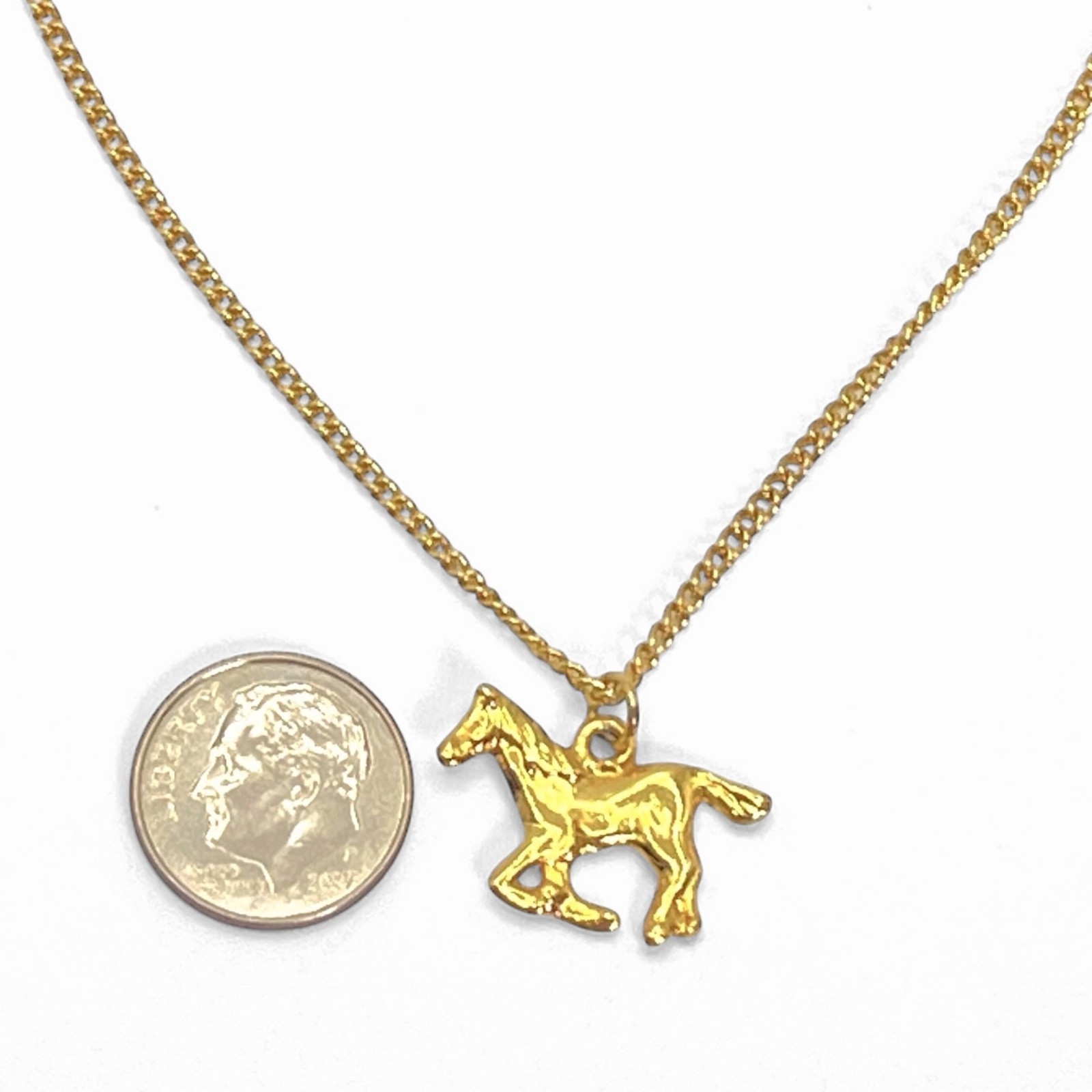 Vintage Horse Pendant Necklace Gold Tone Pony Charm Western Ranch Equestrian 16″