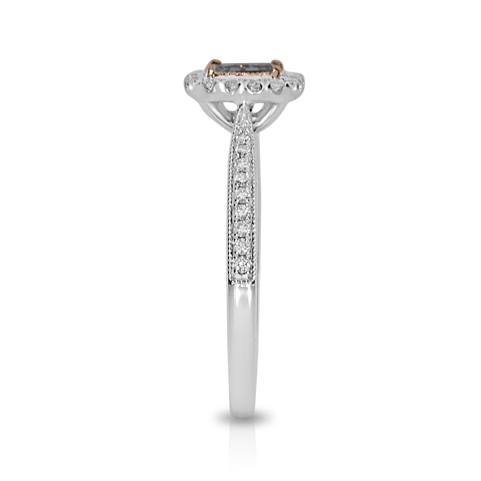 .69CT WHITE & PINK DIAMOND 18K WHITE ROSE GOLD PRINCESS & ROUND SQUARE LOVE RING