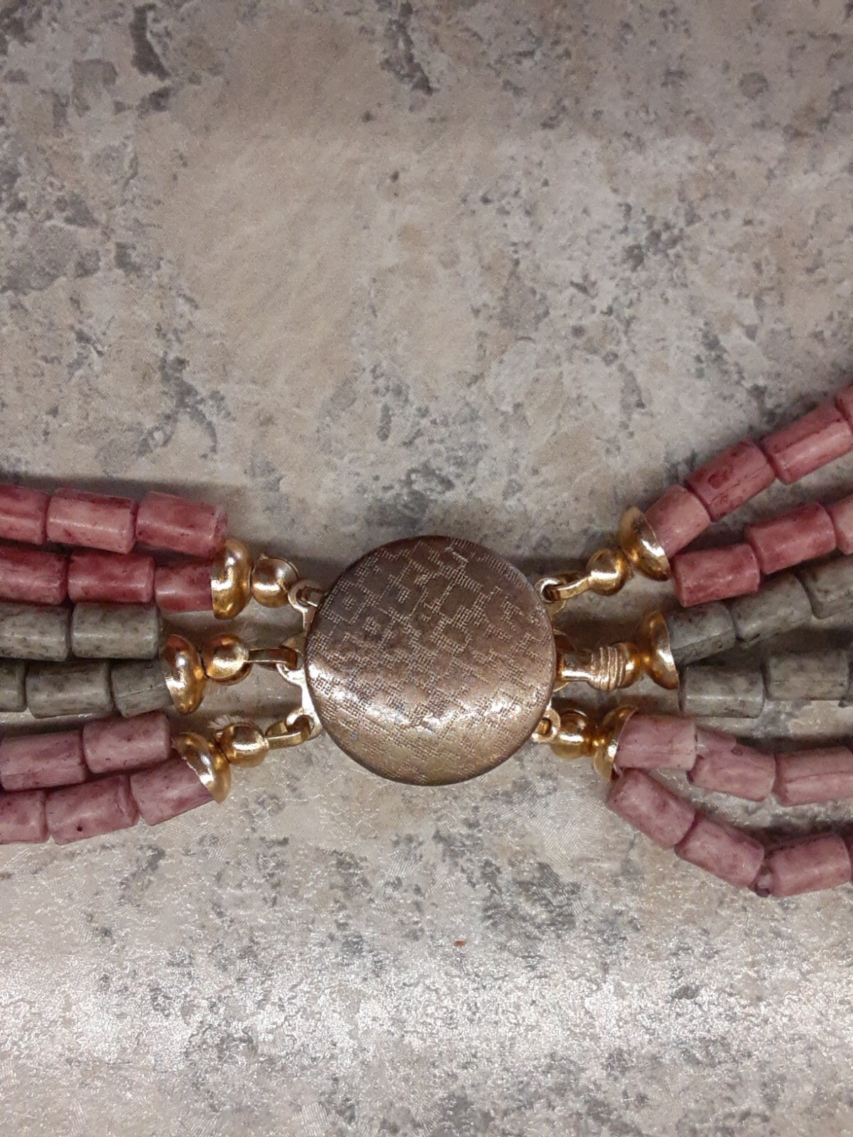 6 Strand 28″ Heishi Bead Look Necklace Earthtones Vintage