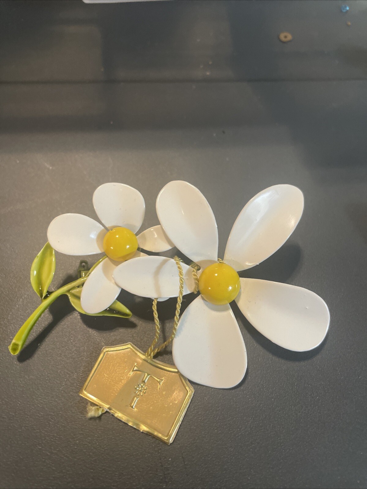 Vintage Tacoa Double Flower Enamel Painted With Original Tag Attached