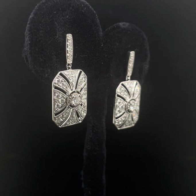 Milgrain Vintage Drop Earrings 2.6 Ct Lab Created Diamond 14K White Gold Over
