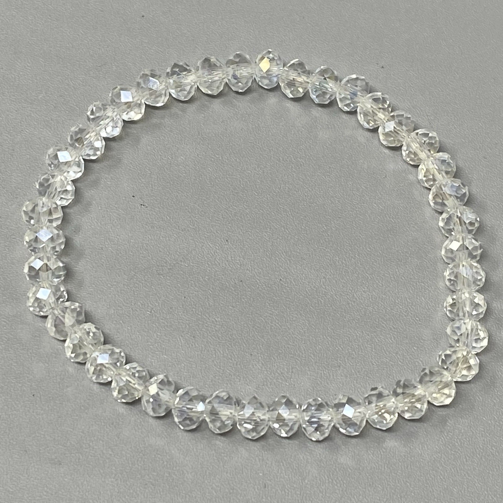 Mini Clear Glass Beaded Bracelet Faceted Rondelle Stretch Fire Polished 7″