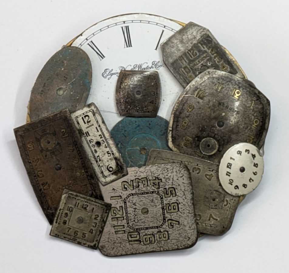 VTG Huge Antique Watch Face Layered Brass Artisan Circle Brooch Pin 2.5″